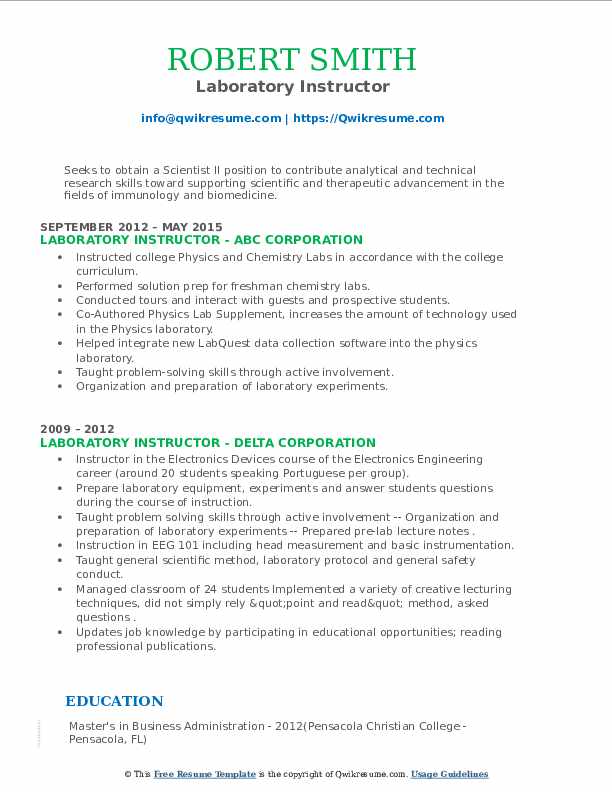 Laboratory Instructor Resume Samples QwikResume