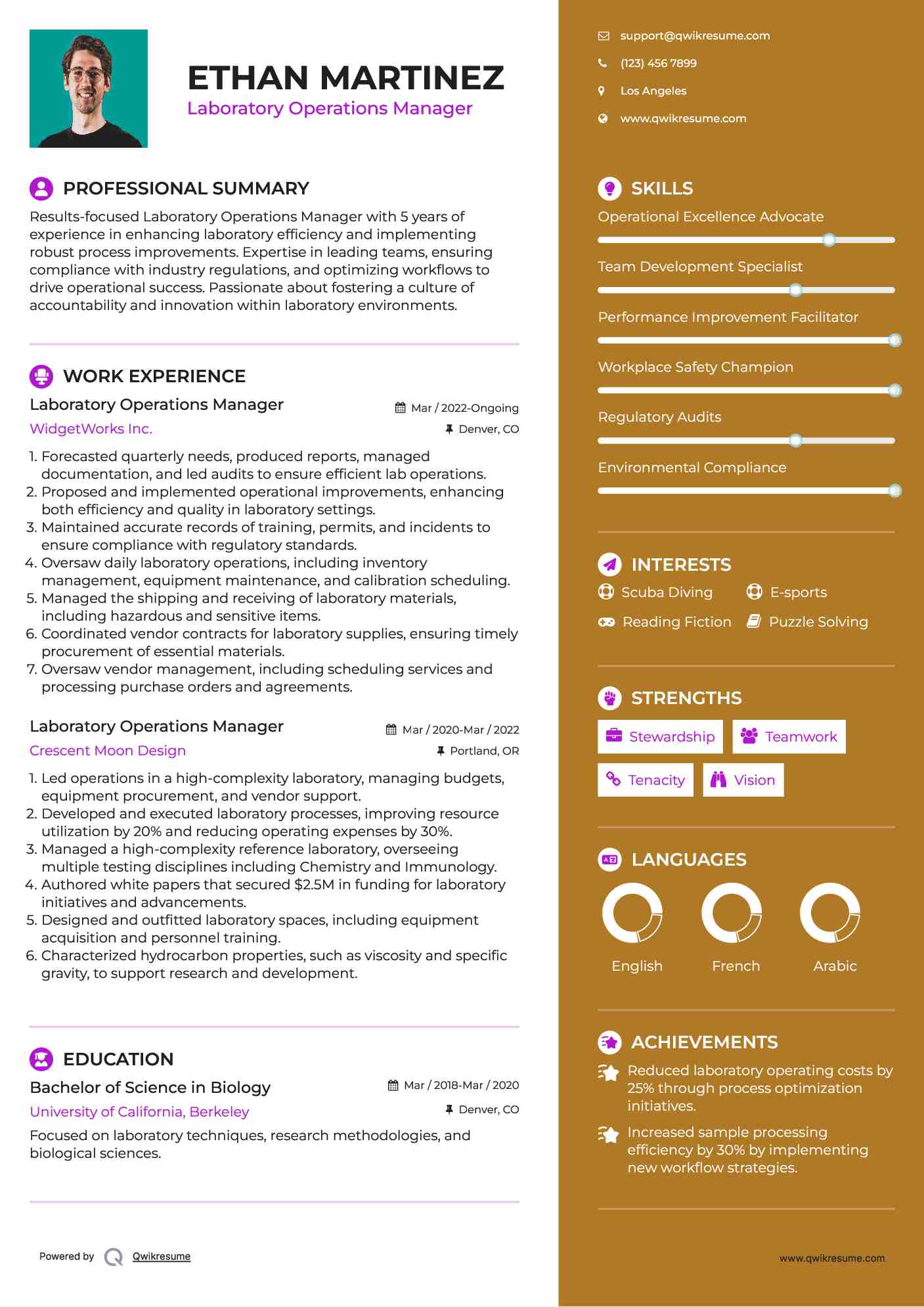 Laboratory Operations Manager Resume Samples QwikResume