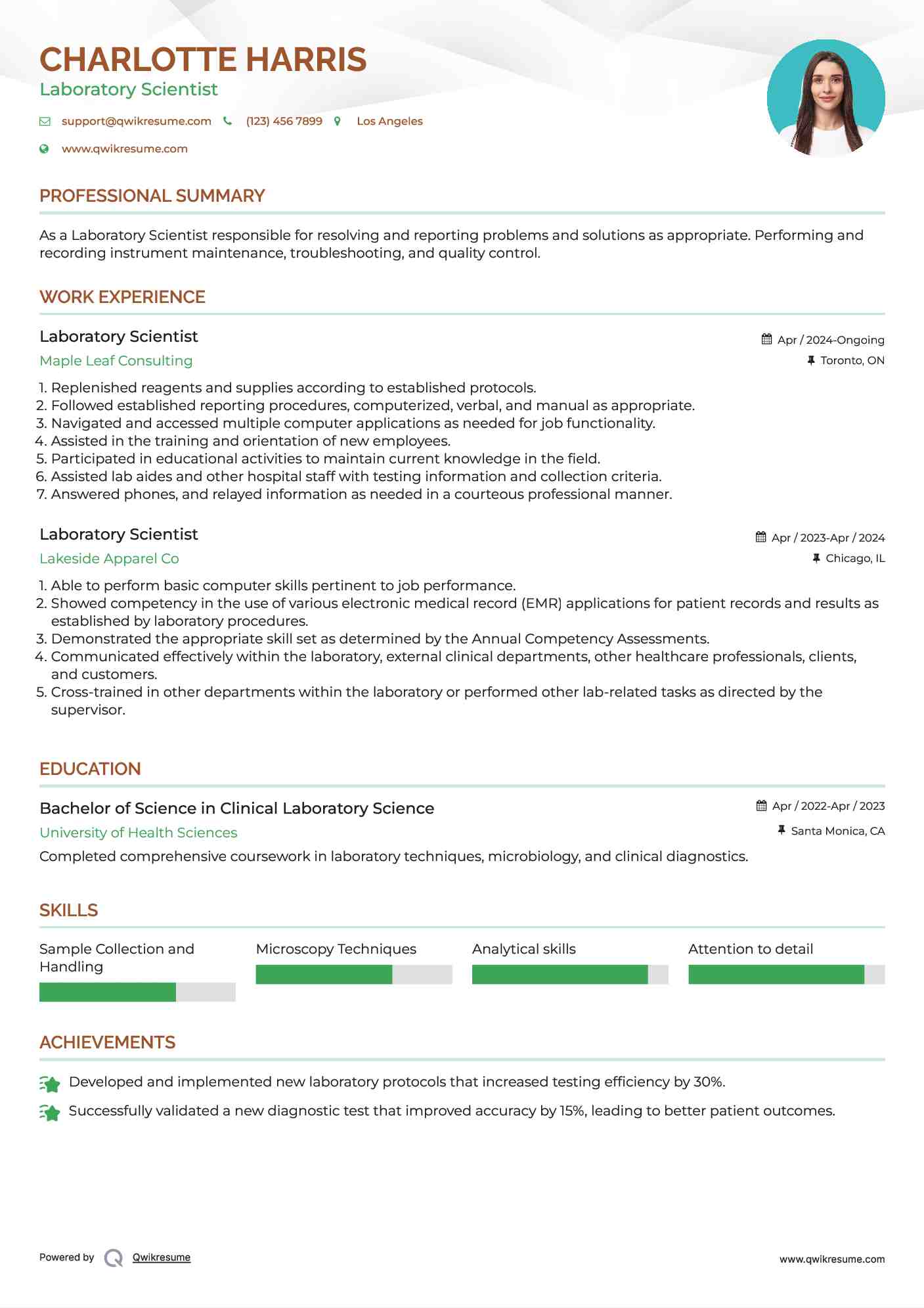 Laboratory Scientist Resume Format