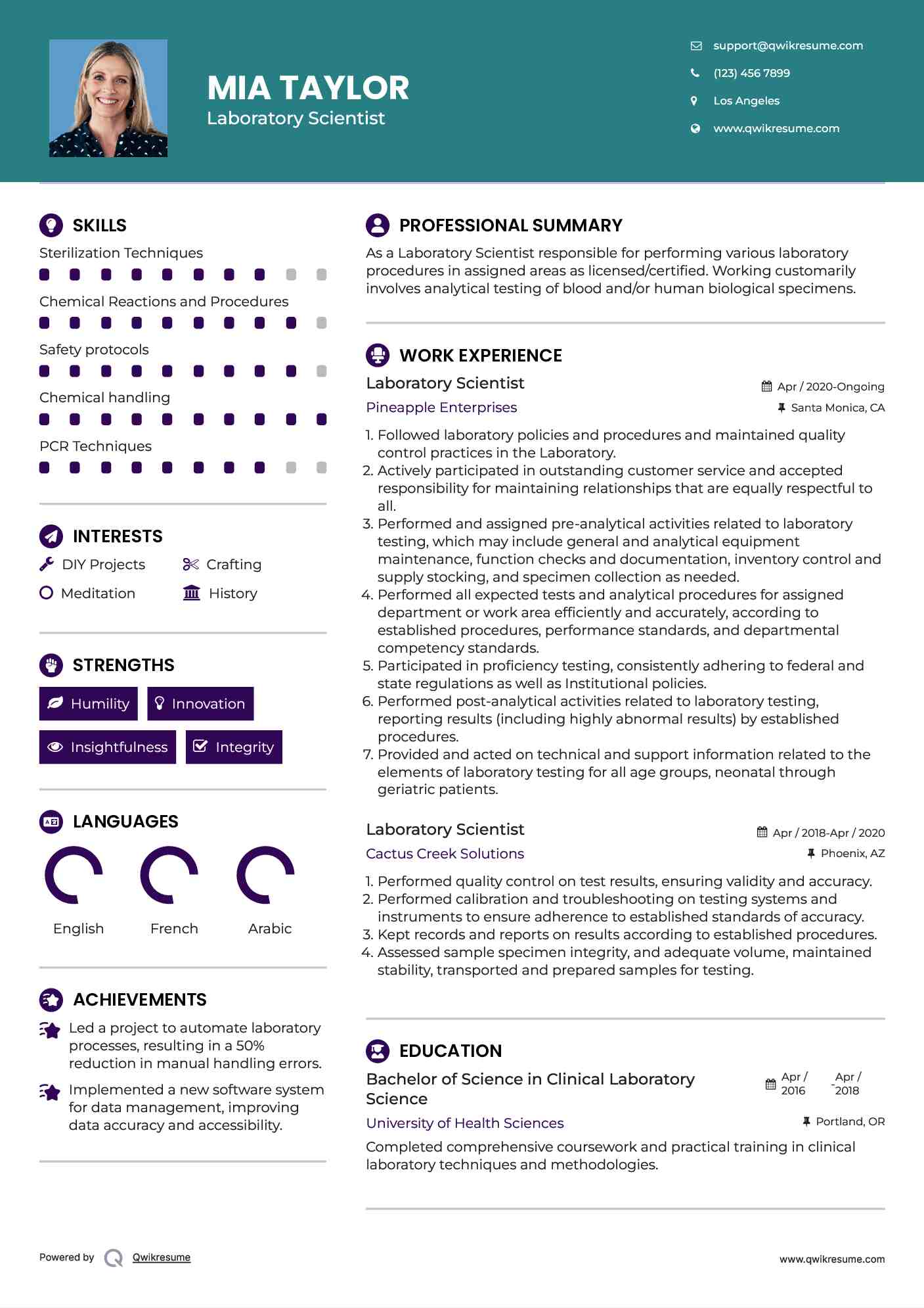 Laboratory Scientist Resume Format
