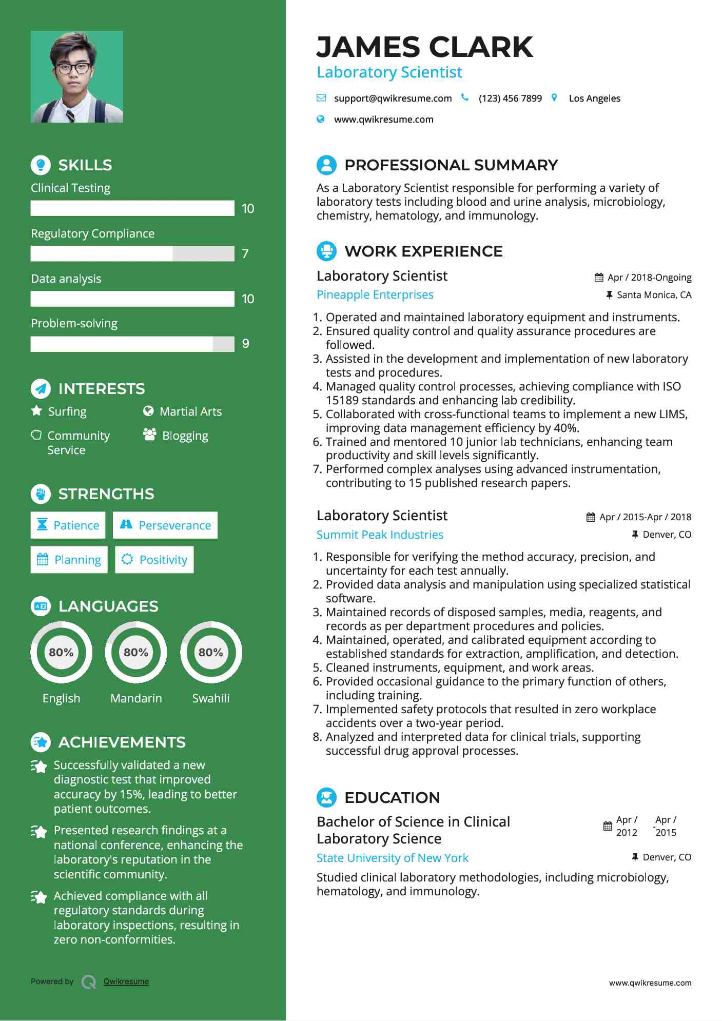 Laboratory Scientist Resume Samples QwikResume