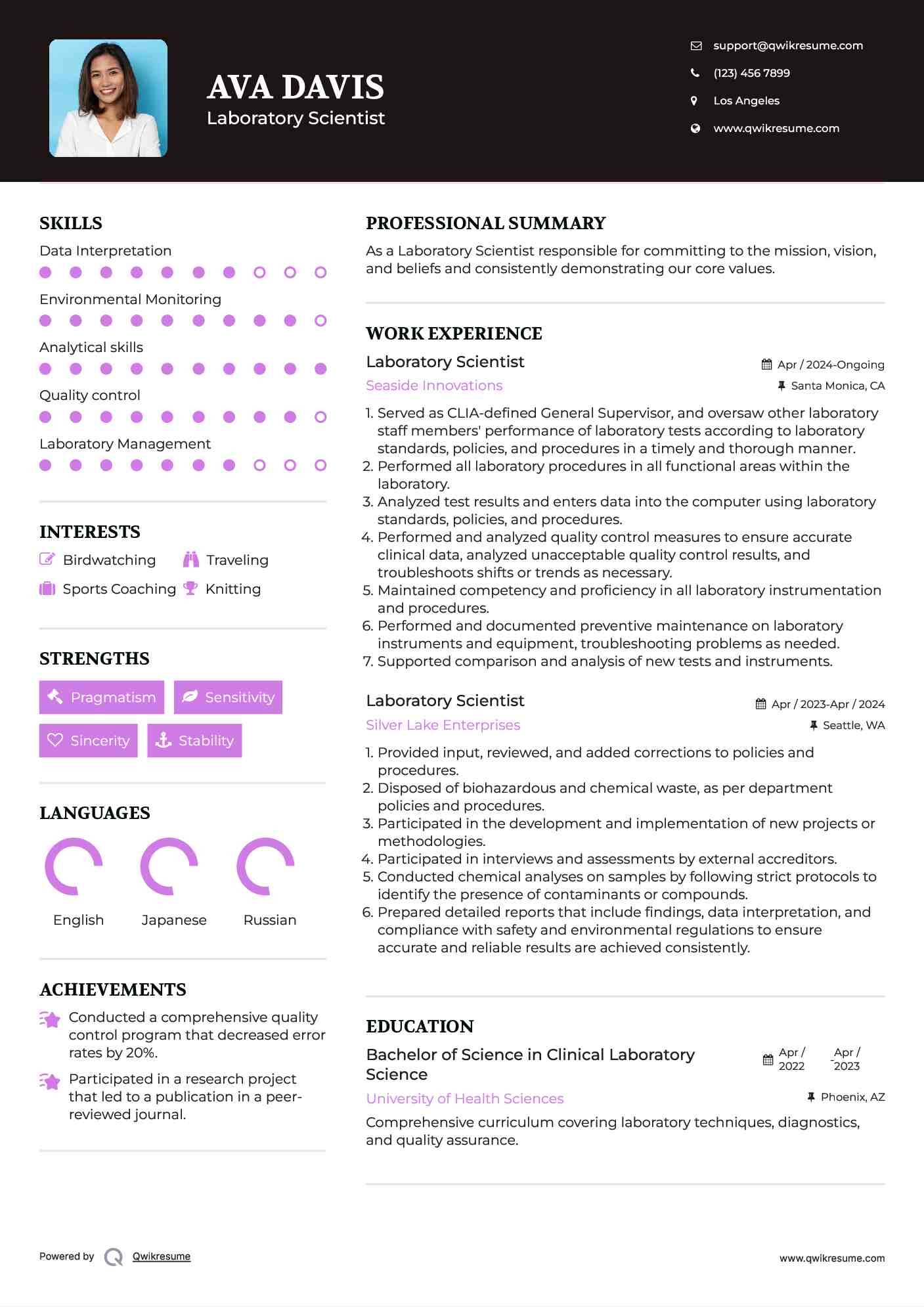 Laboratory Scientist Resume Format