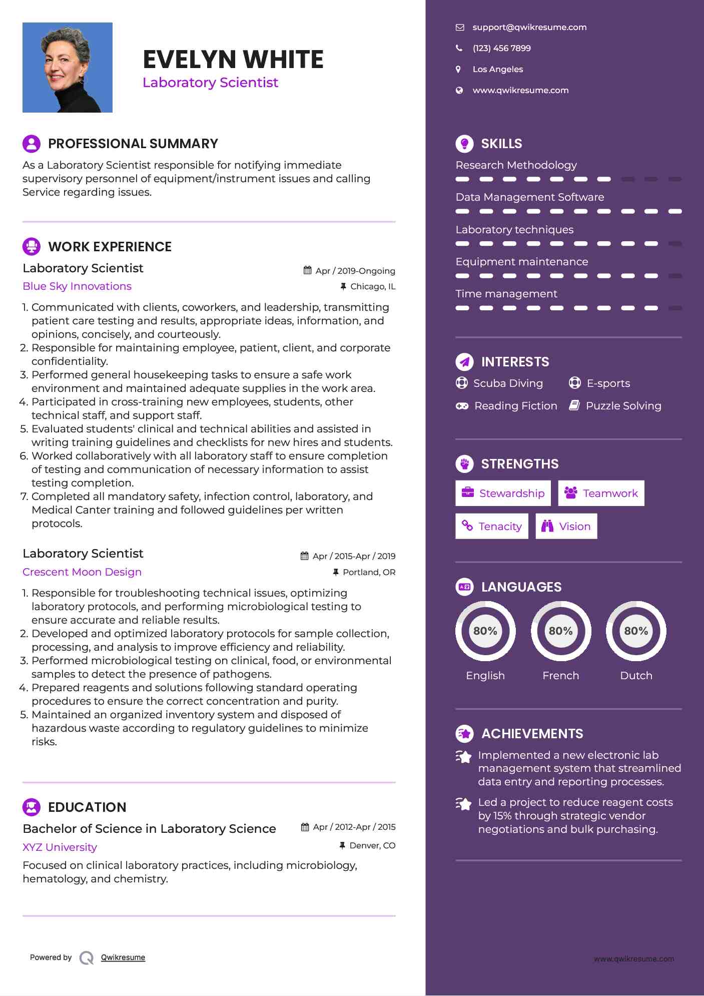 Laboratory Scientist Resume Example