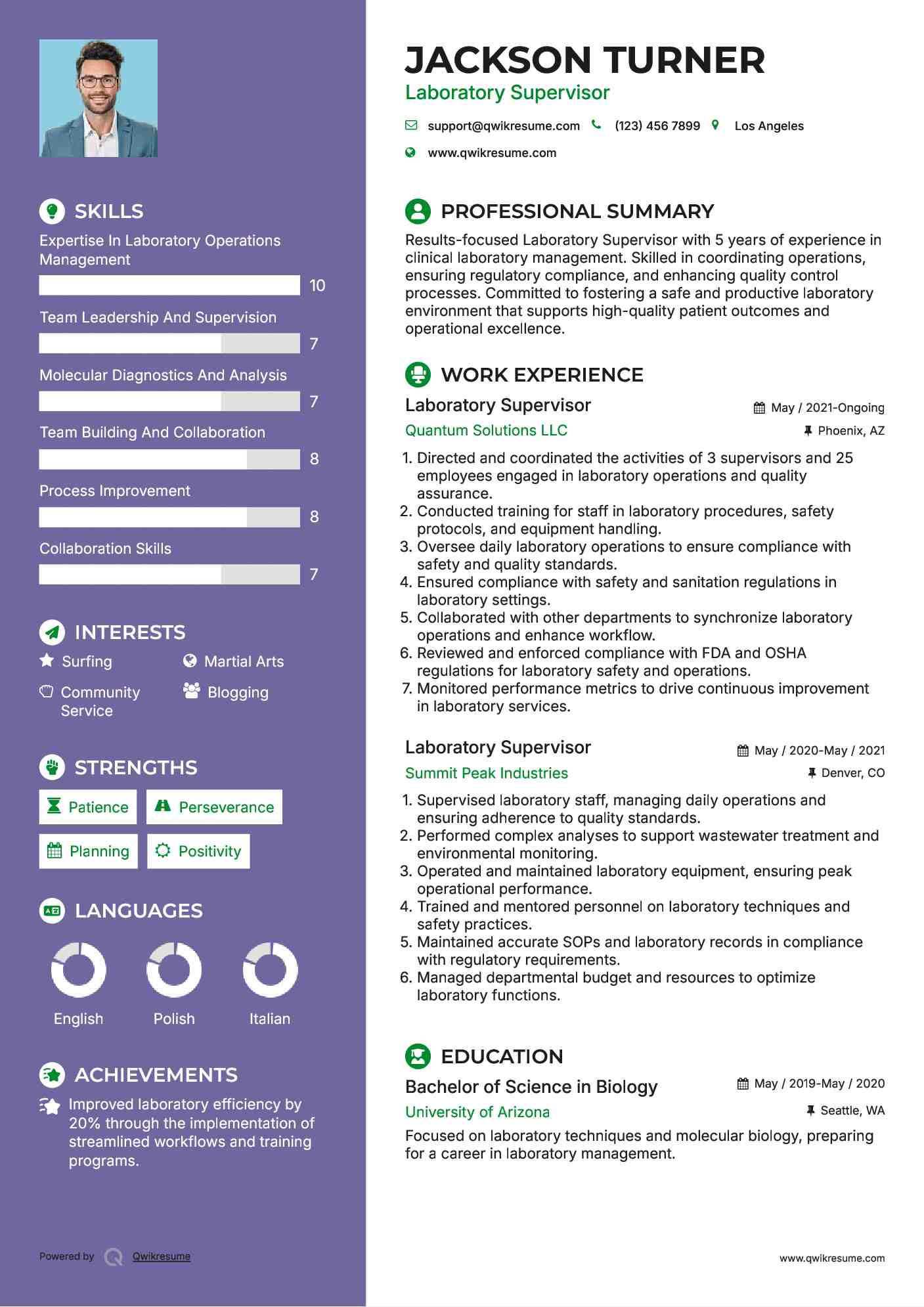 Laboratory Supervisor Resume Samples QwikResume