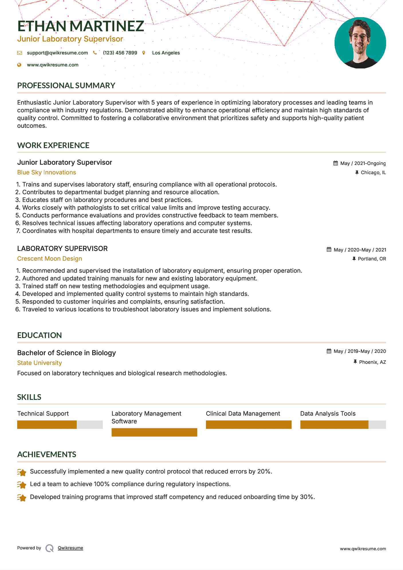 Laboratory Supervisor Resume Samples QwikResume