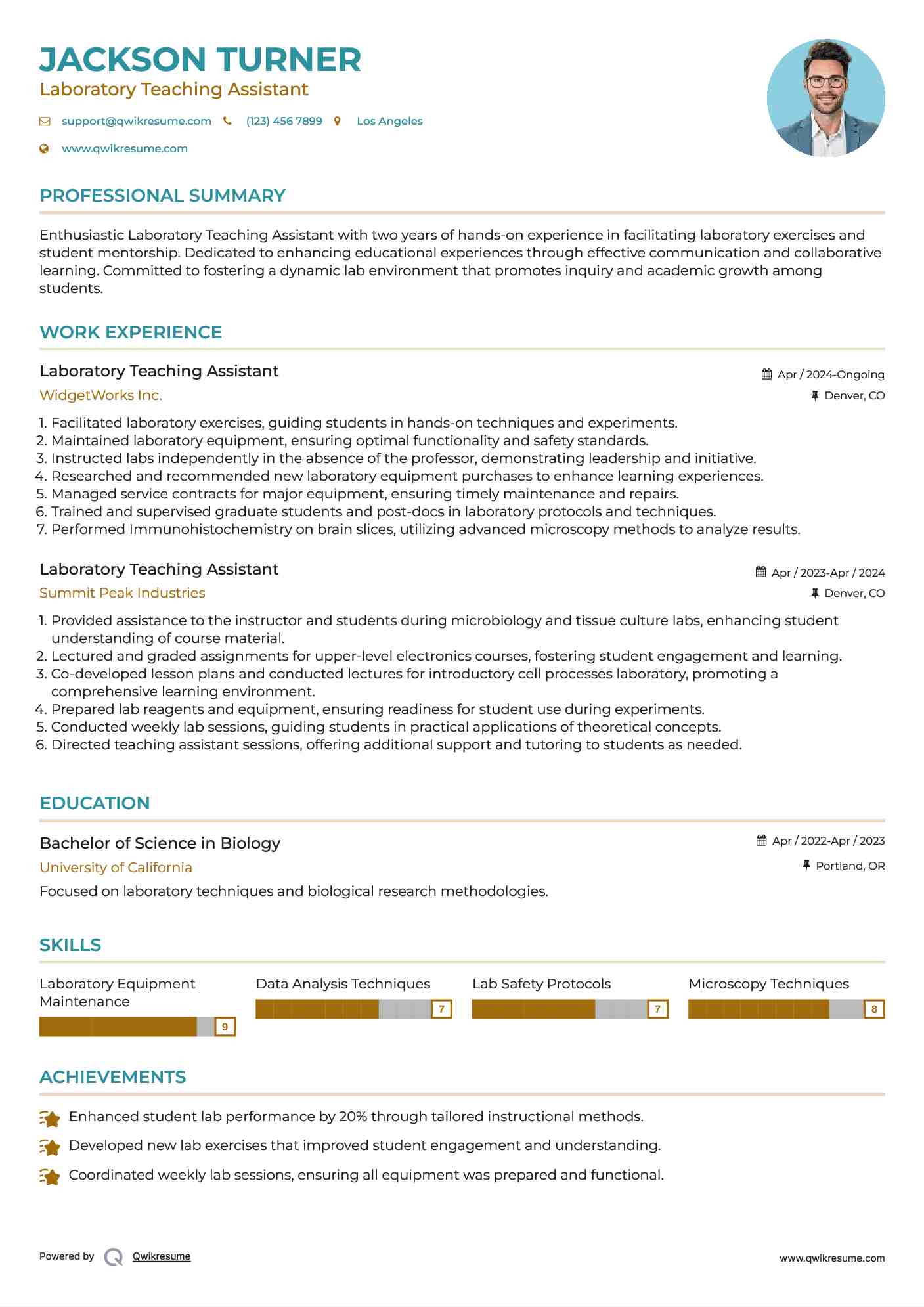 Laboratory Teaching Assistant Resume Format