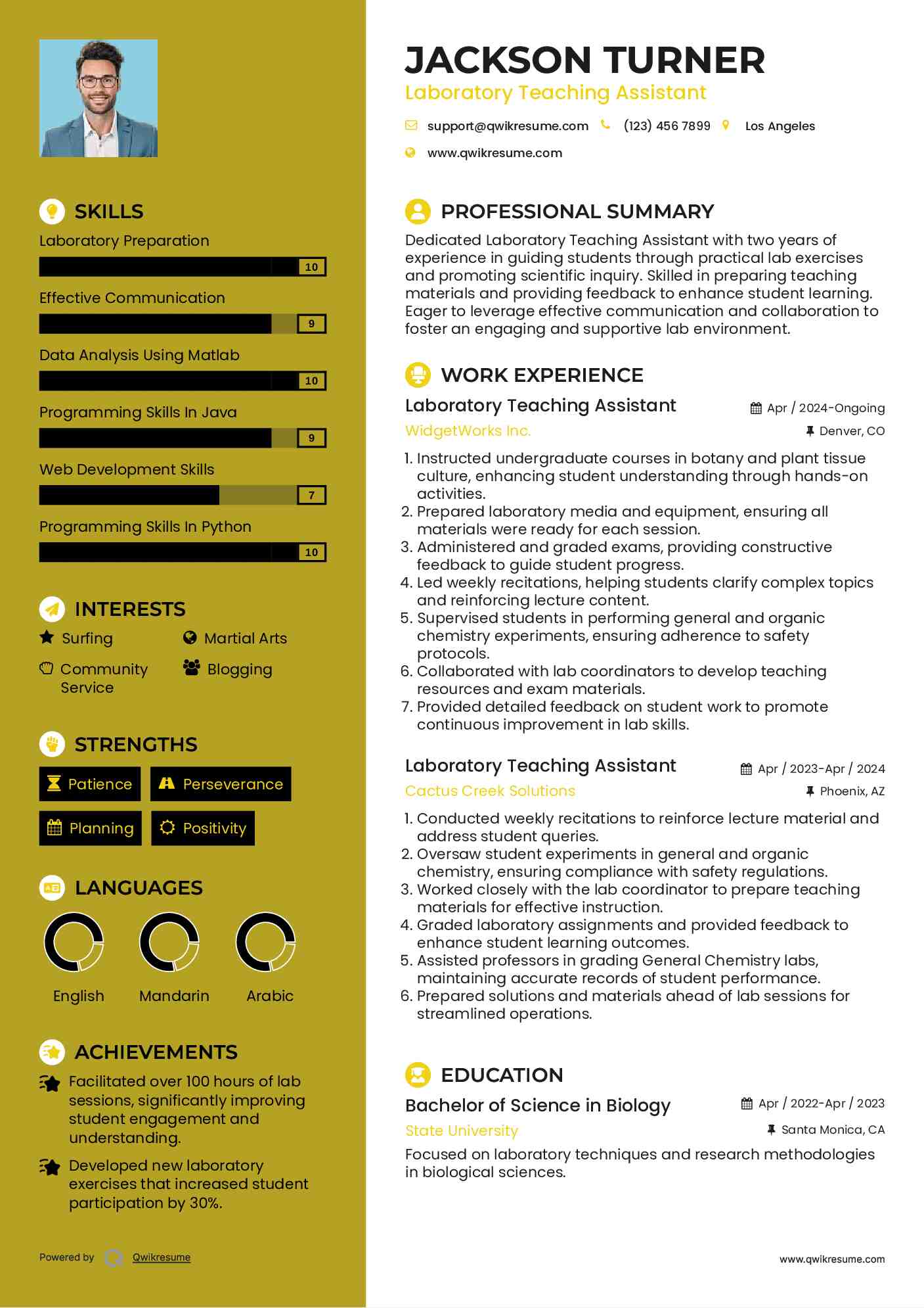Laboratory Teaching Assistant Resume Samples QwikResume