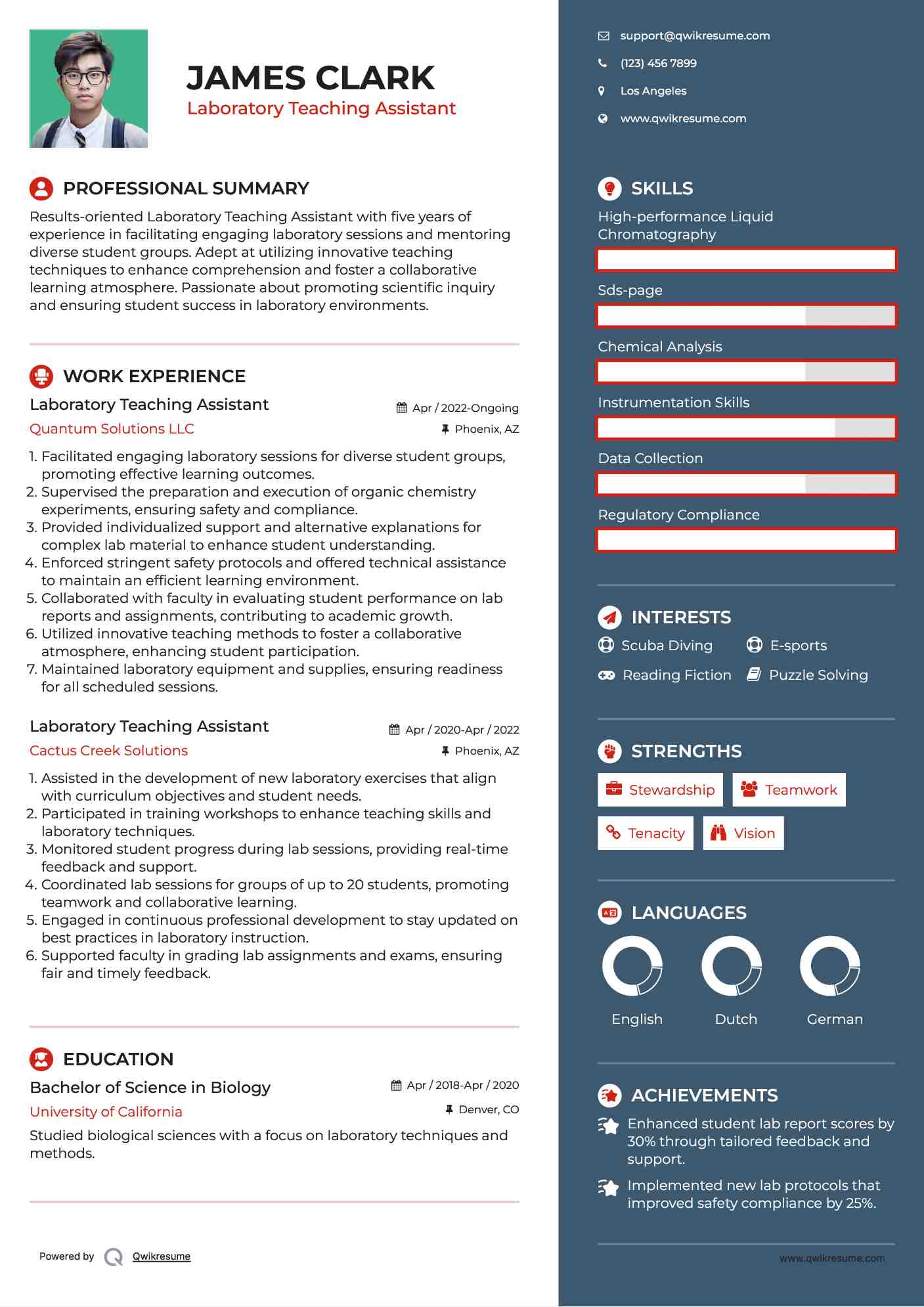 Laboratory Teaching Assistant Resume Template