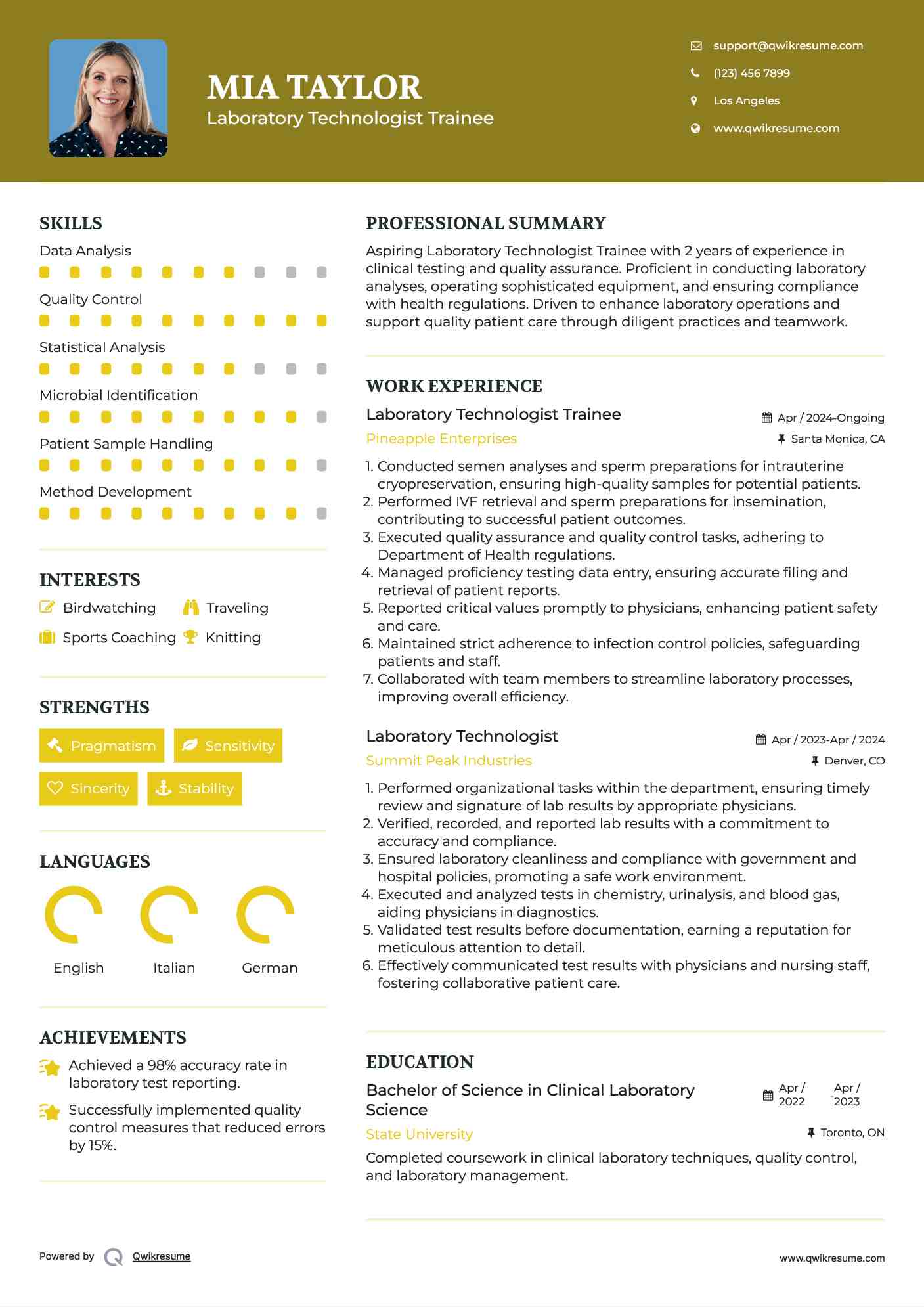 Laboratory Technologist Trainee Resume Format