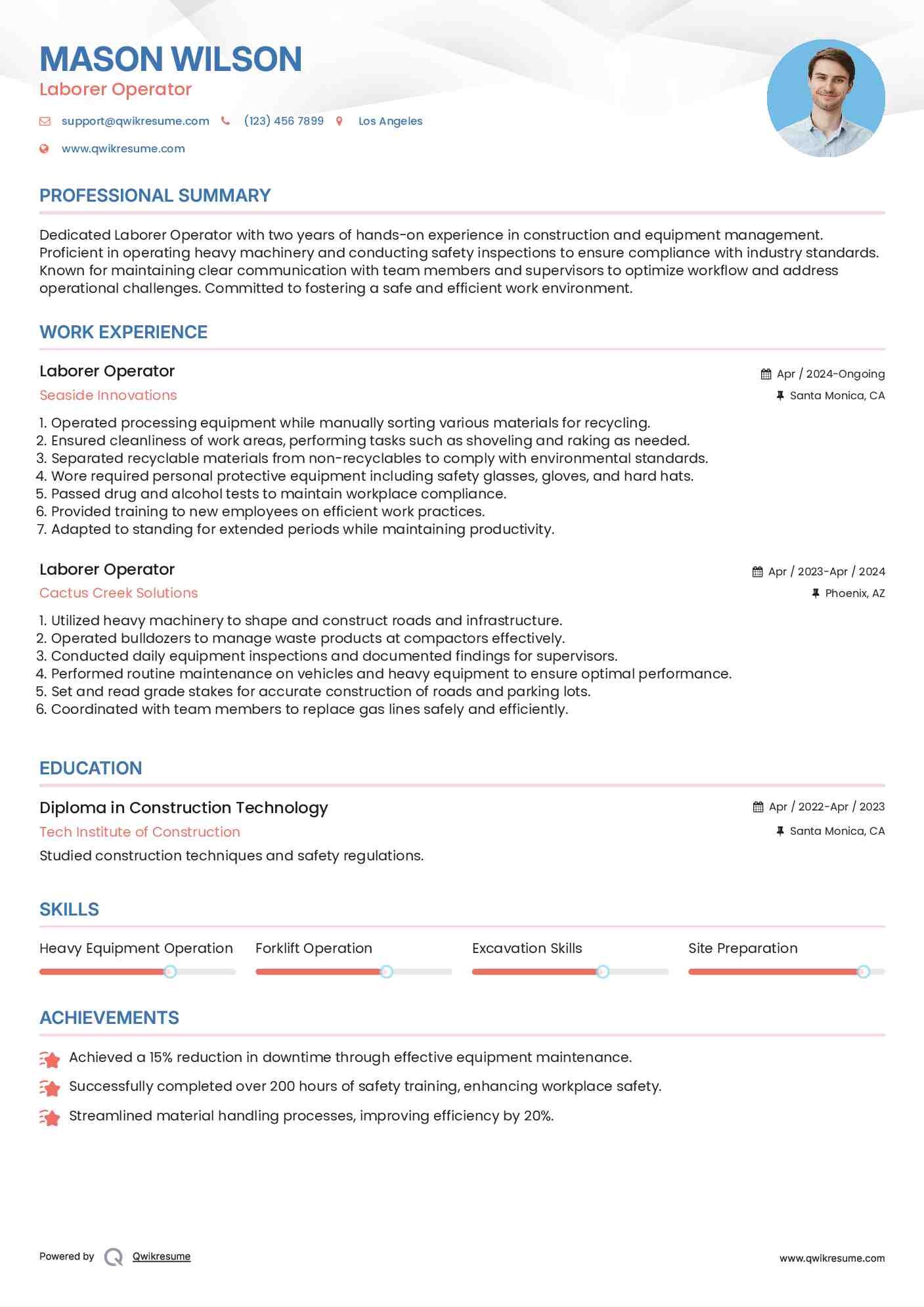 Laborer Operator Resume Model