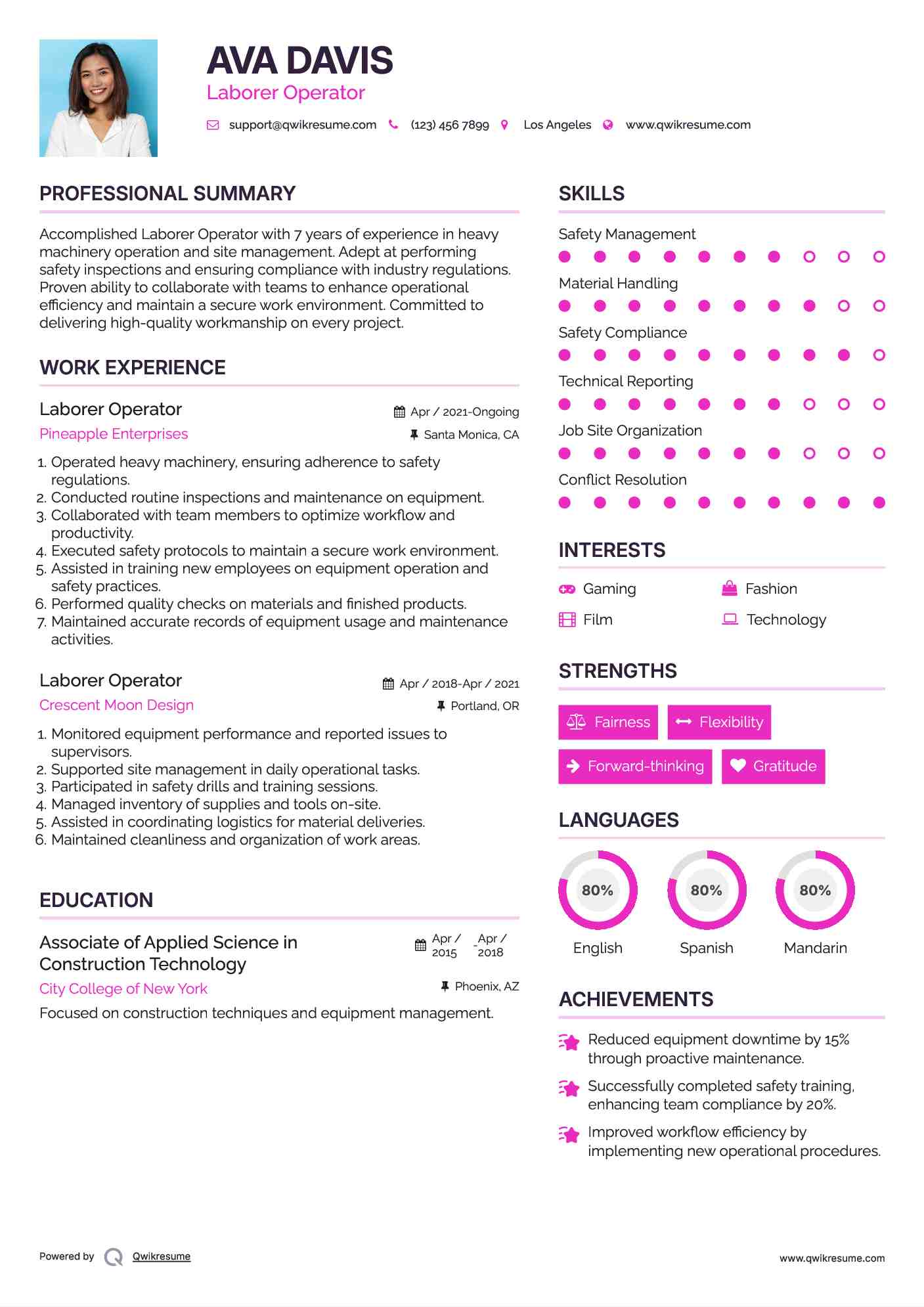 Laborer Operator Resume Model