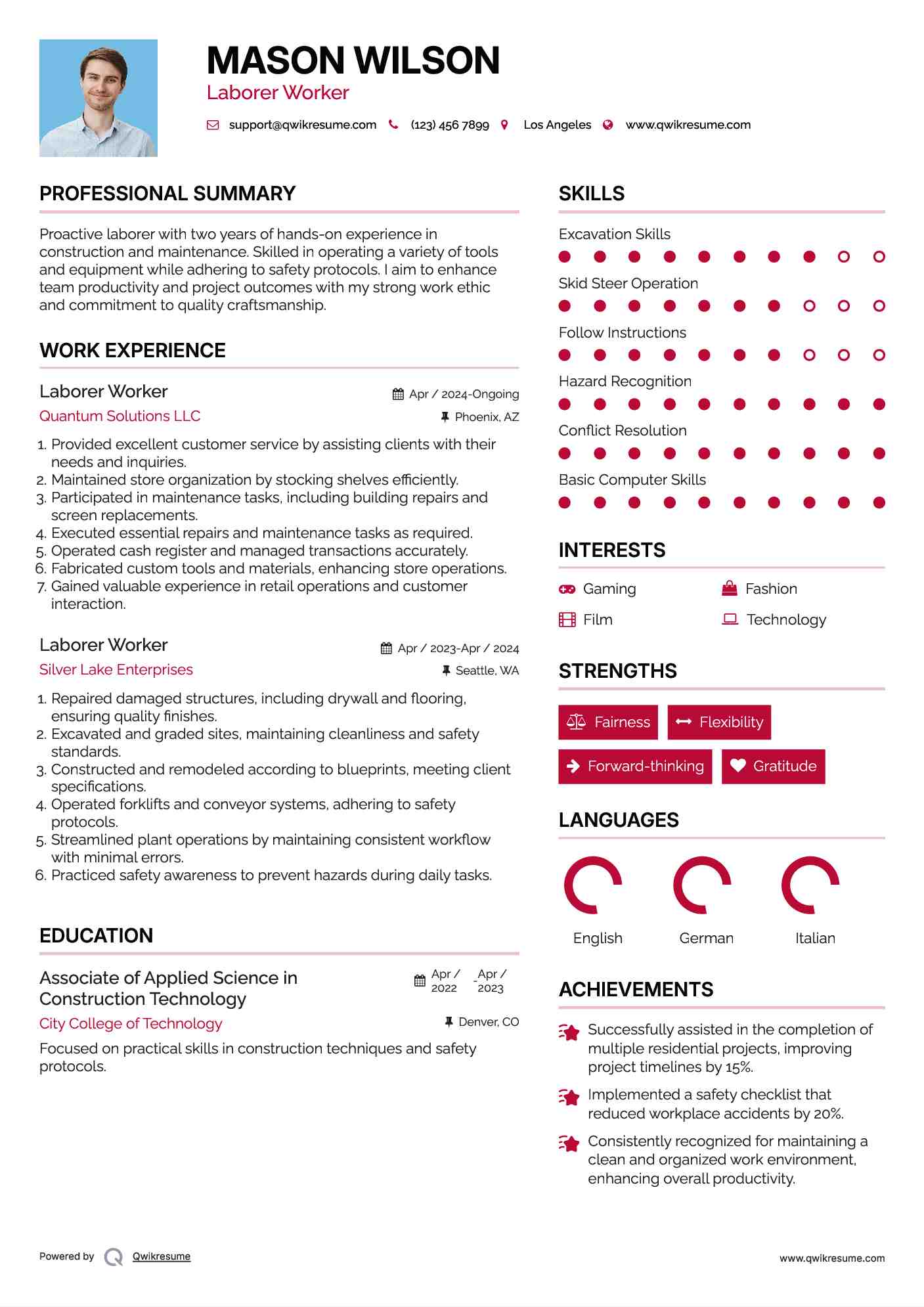 Laborer Worker Resume Template