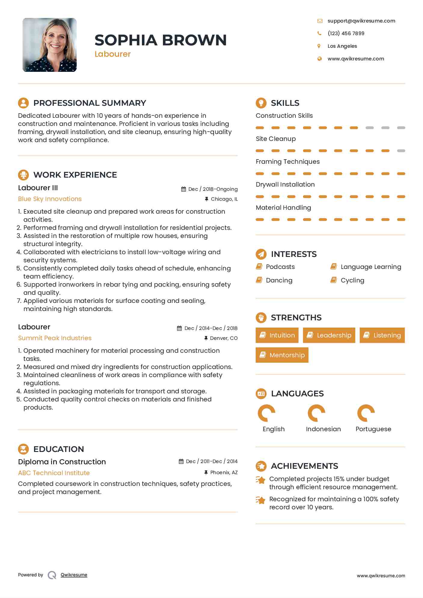 Labourer III Resume Template