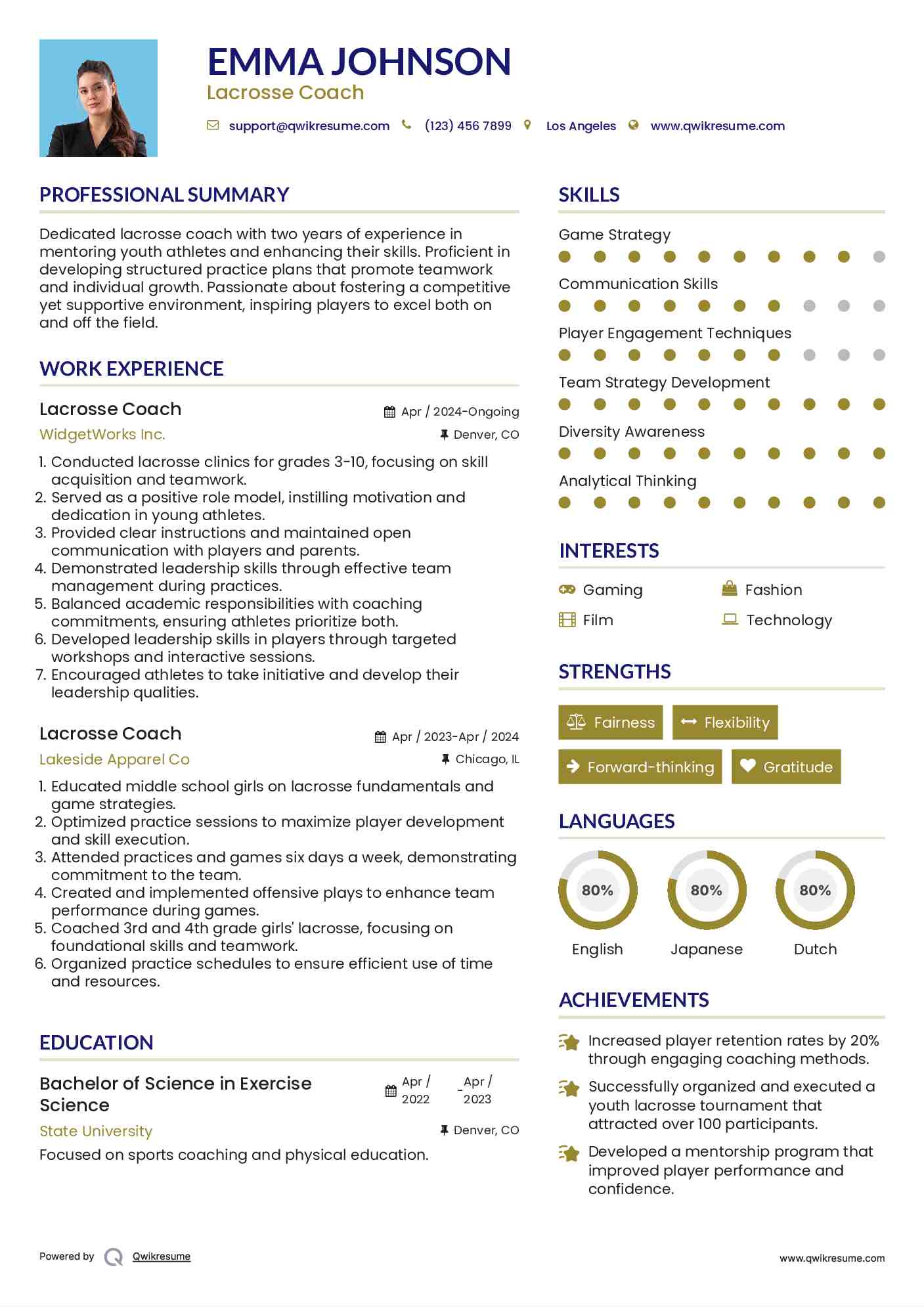 Lacrosse Coach Resume Template