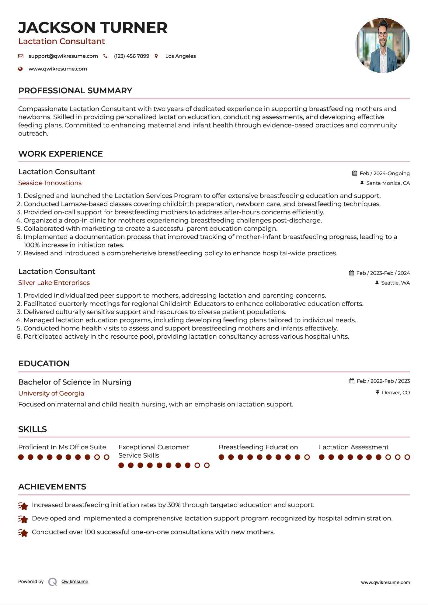 Lactation Consultant Resume Example
