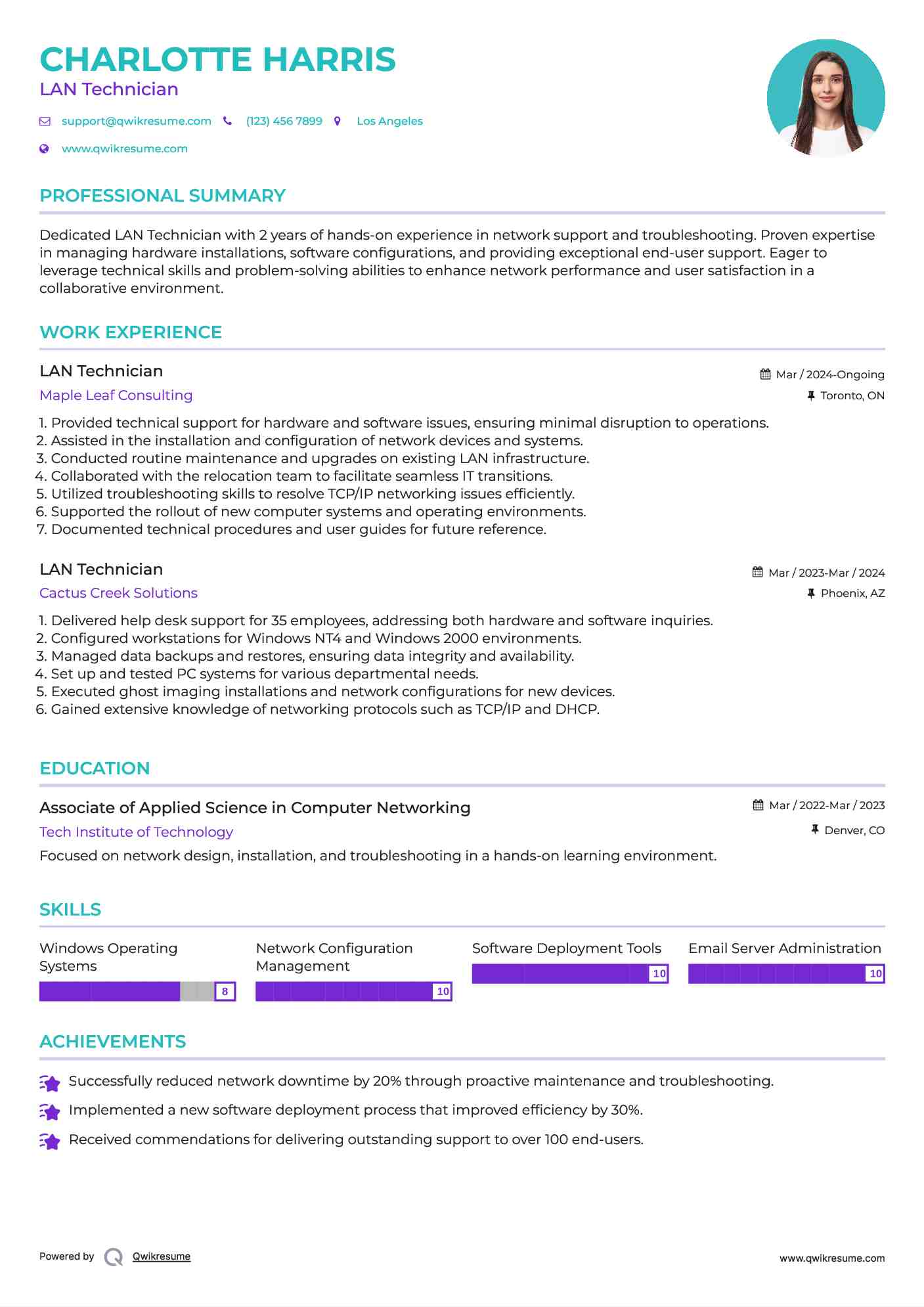 LAN Technician Resume Model