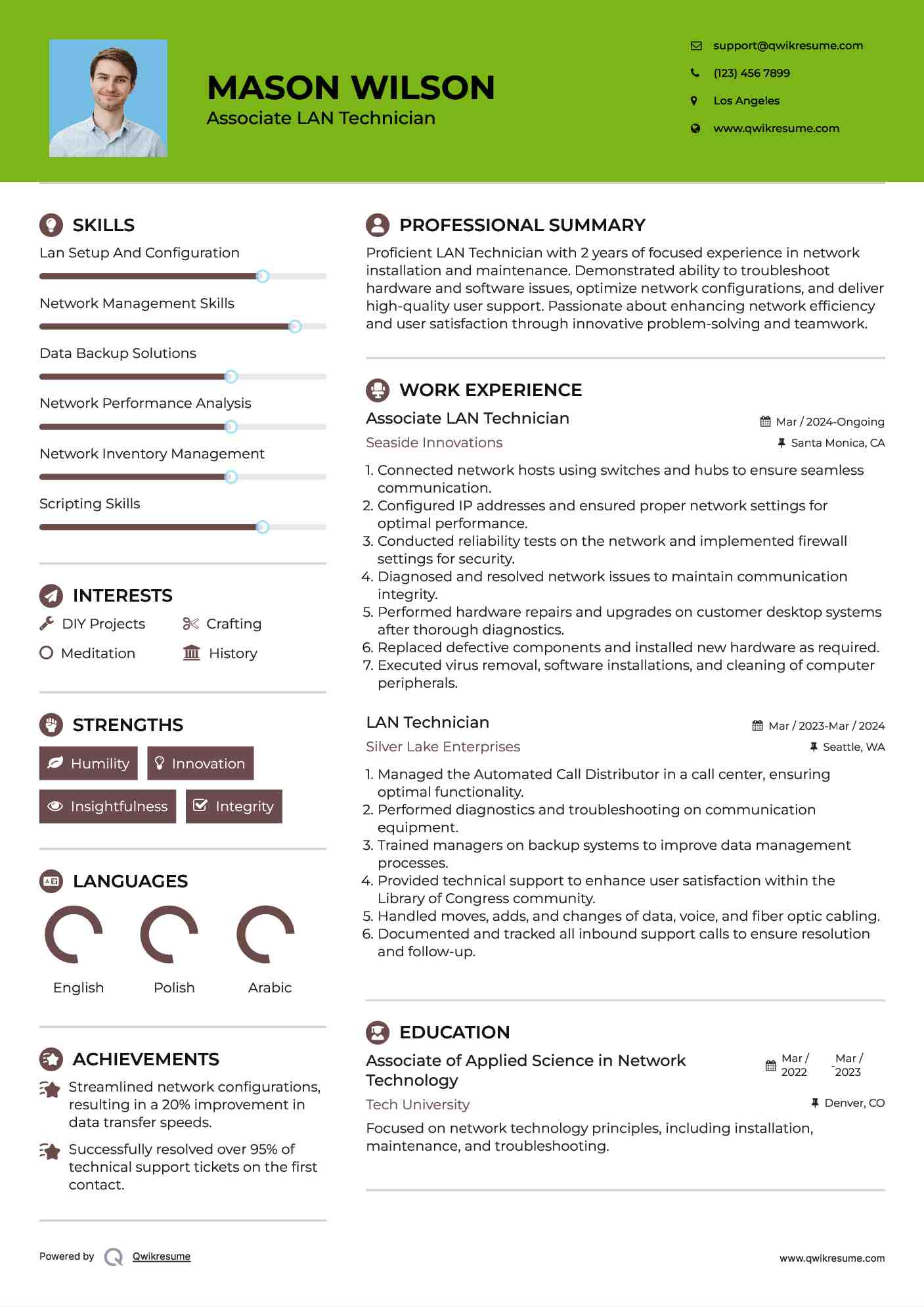 Associate LAN Technician Resume Format
