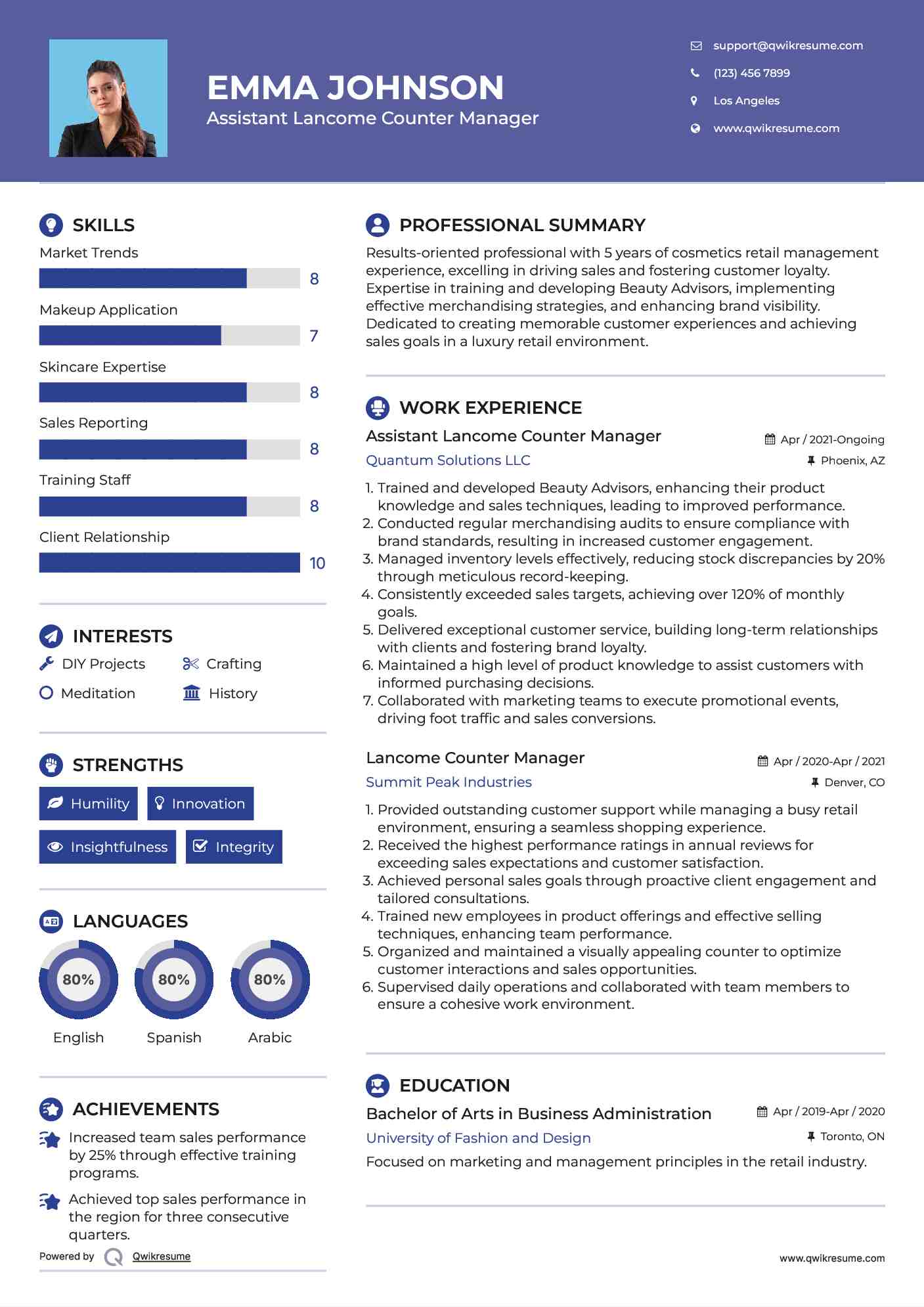 Assistant Lancome Counter Manager Resume Template
