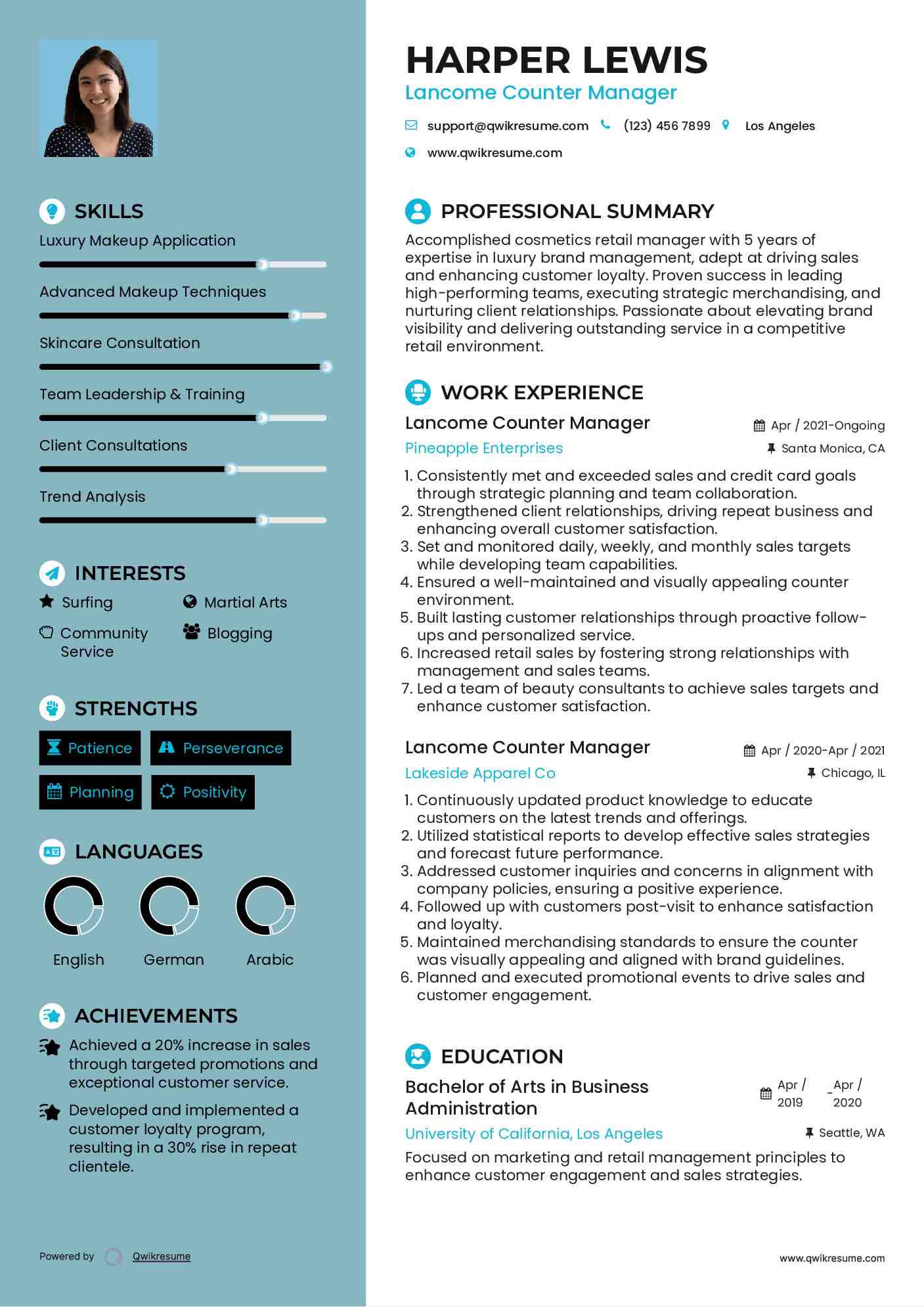 Lancome Counter Manager Resume Sample