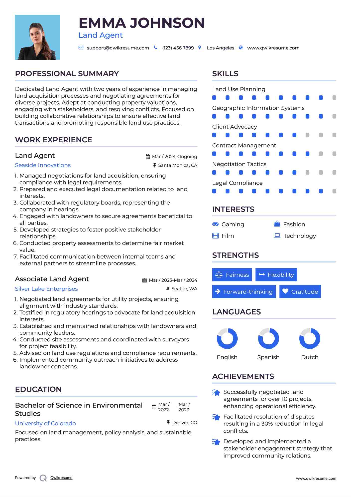 Land Agent Resume Example