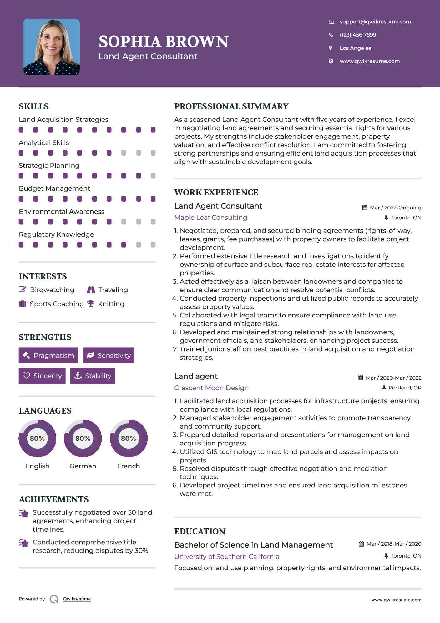 Land Agent Consultant Resume Example