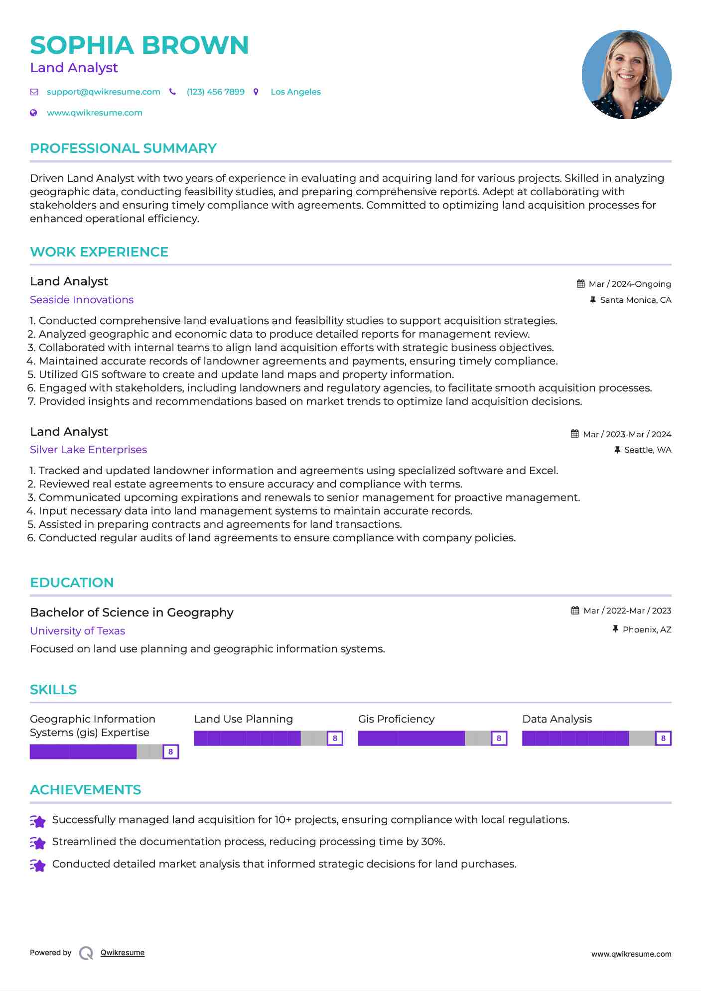 Land Analyst Resume Model