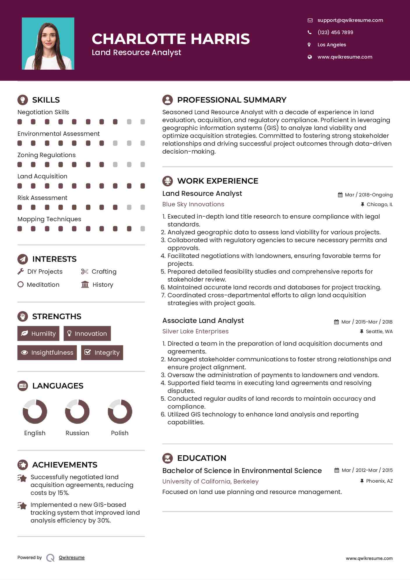 Land Resource Analyst Resume Format