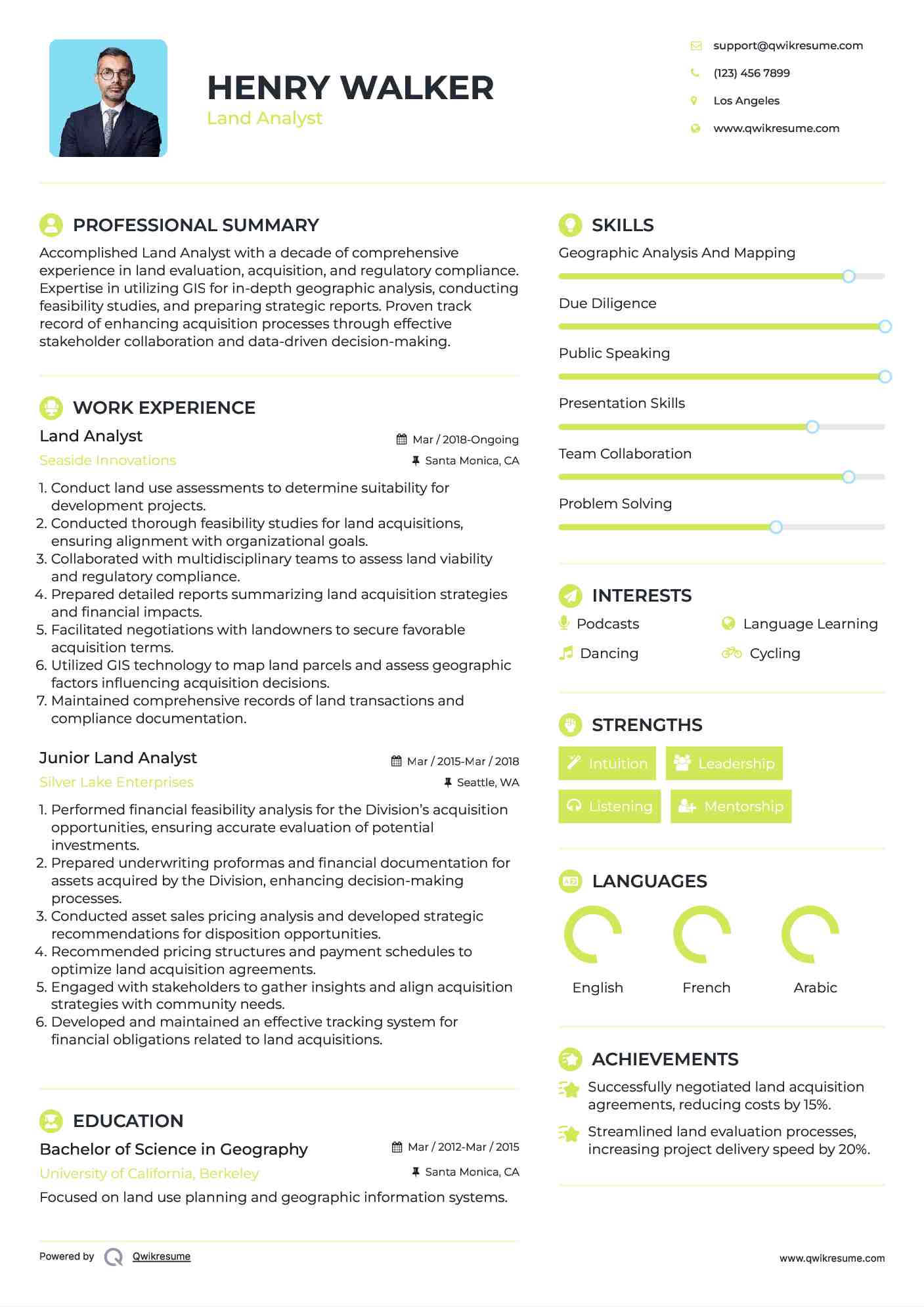 Land Analyst Resume Sample