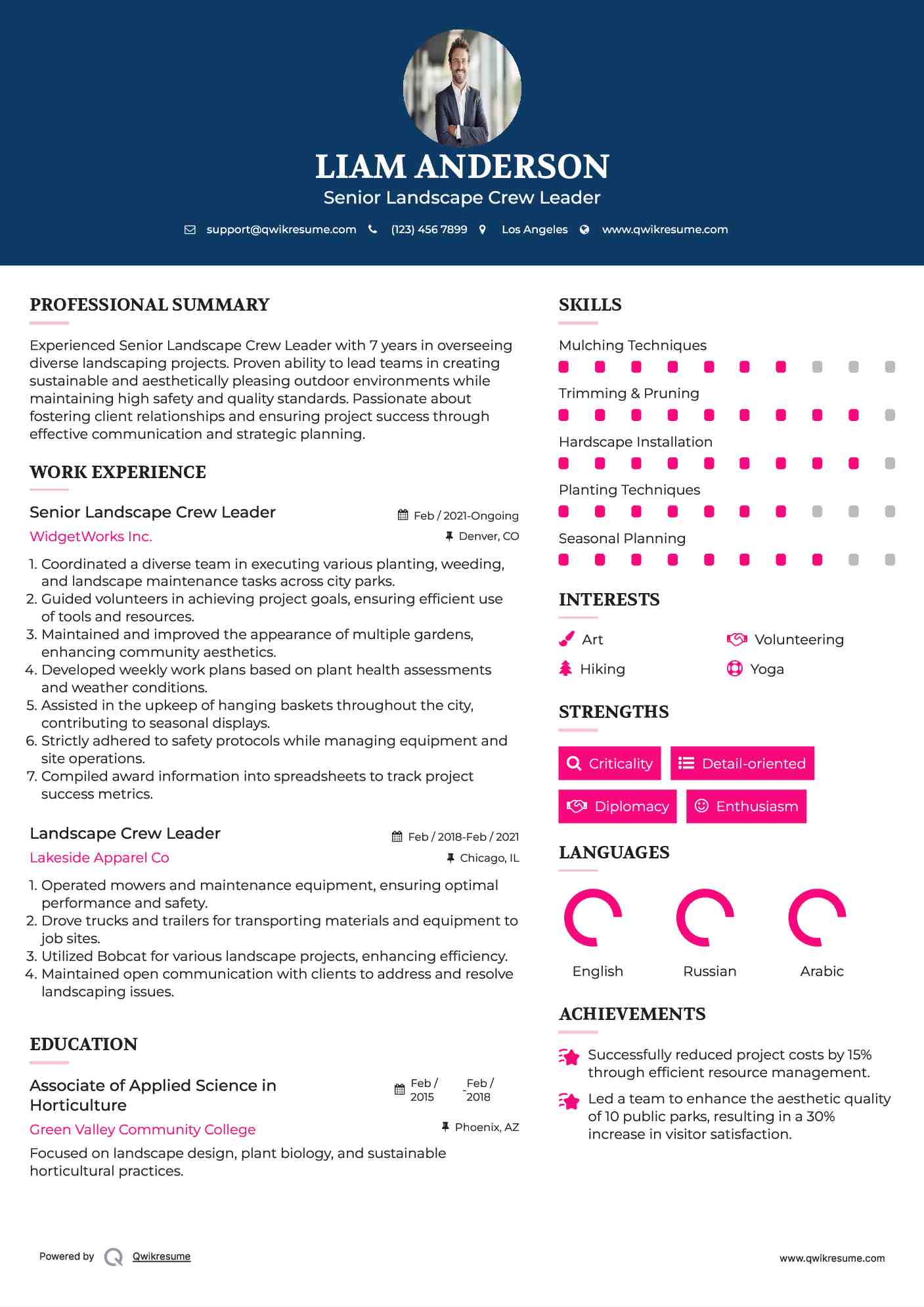 Landscape Crew Leader Resume Samples QwikResume