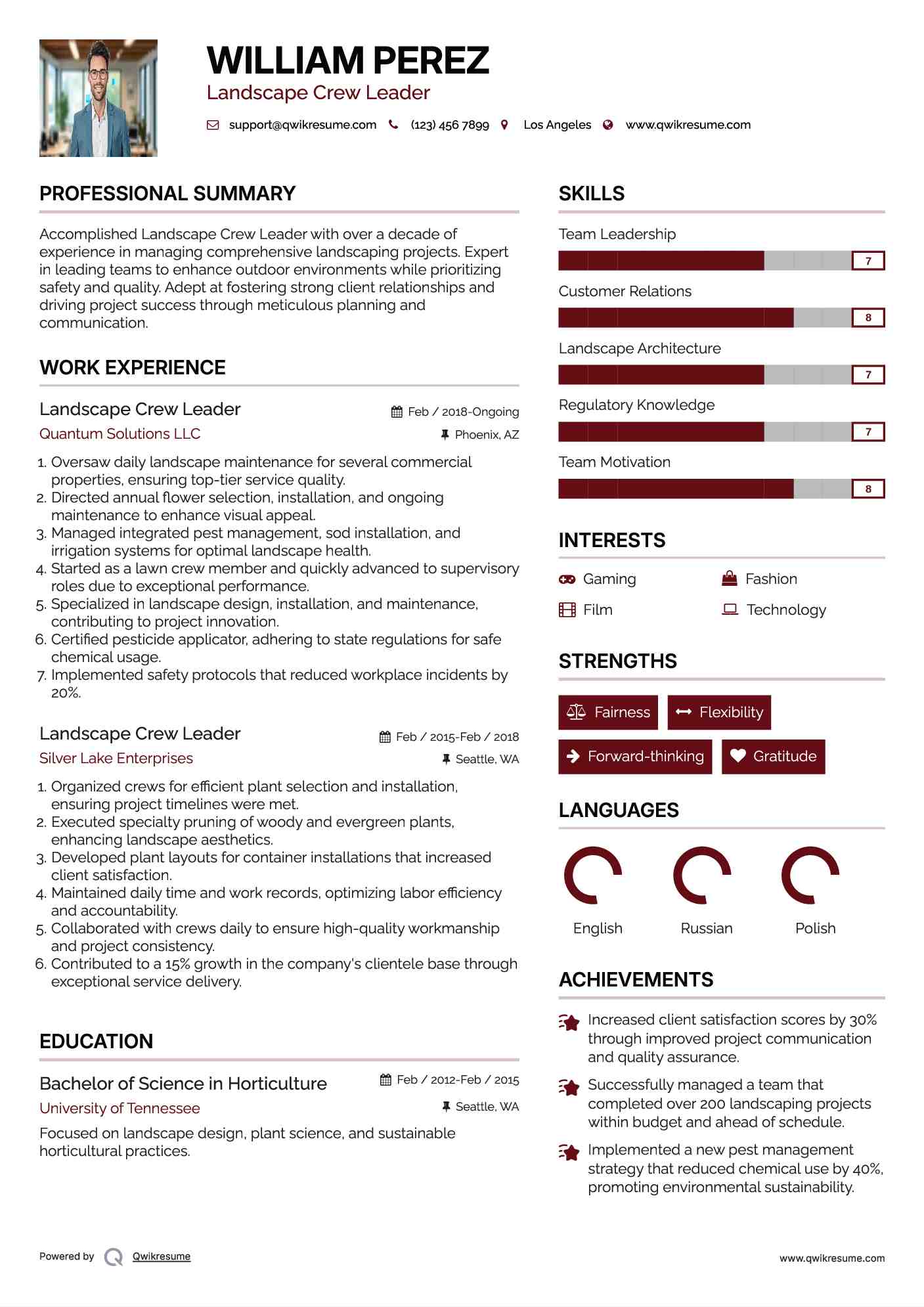 Landscape Crew Leader Resume Model