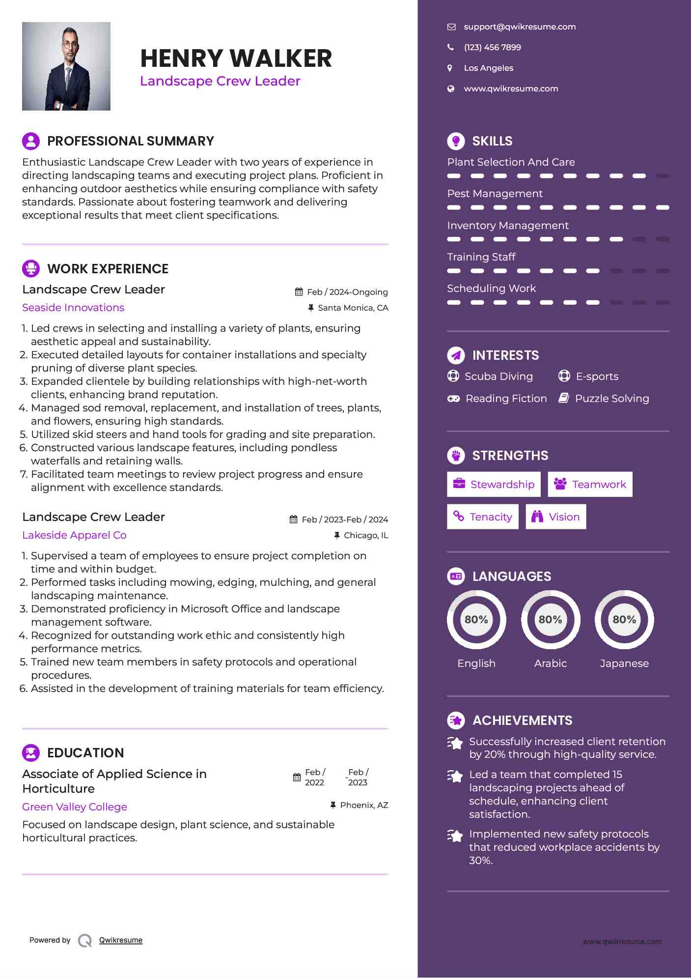 Landscape Crew Leader Resume Samples QwikResume