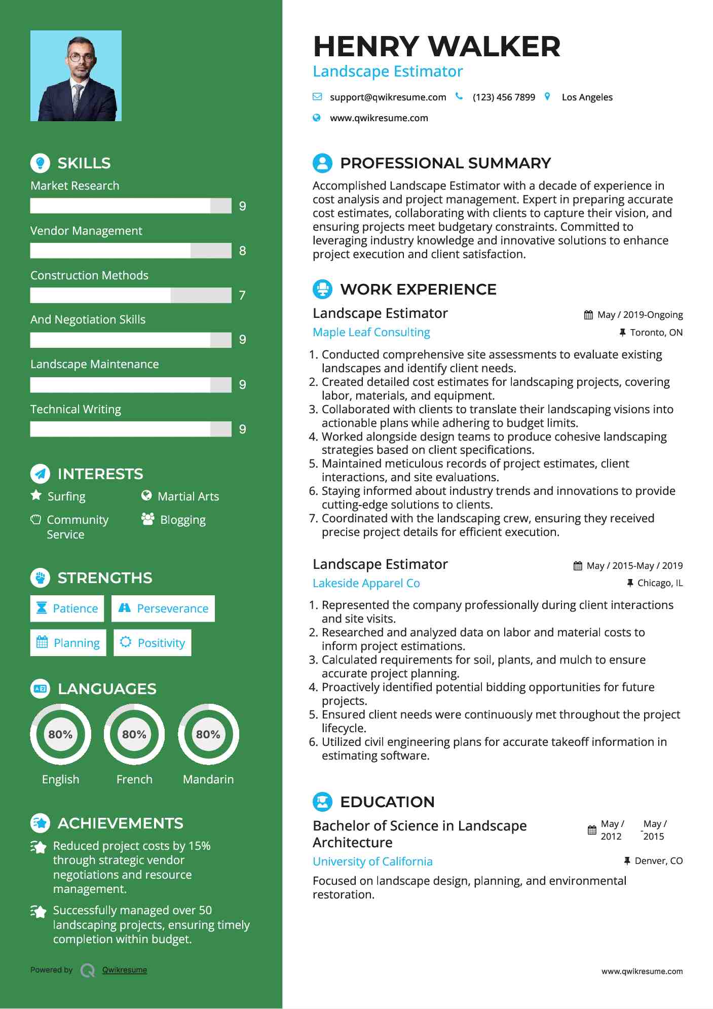 Landscape Estimator Resume Model