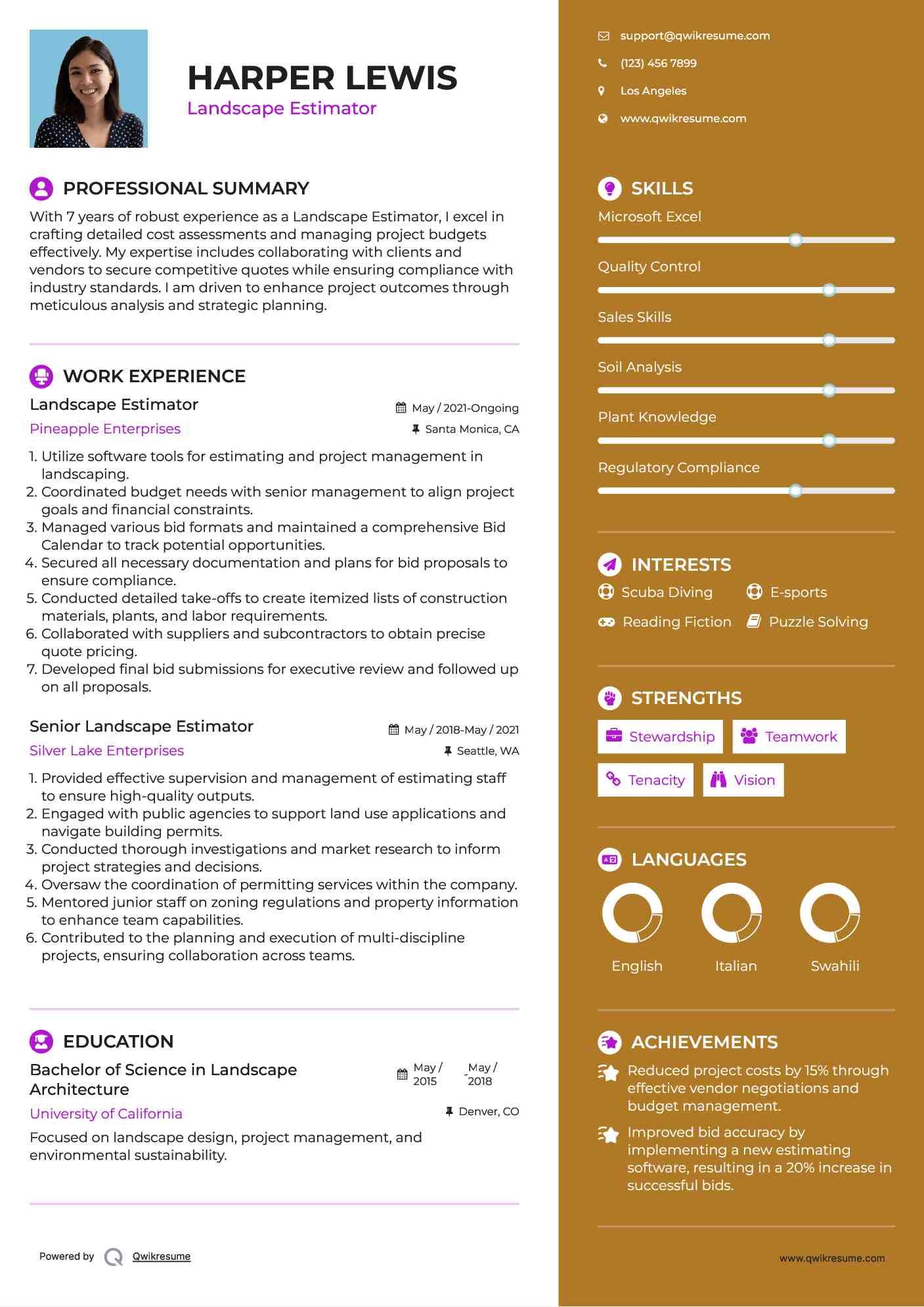 Landscape Estimator Resume Sample