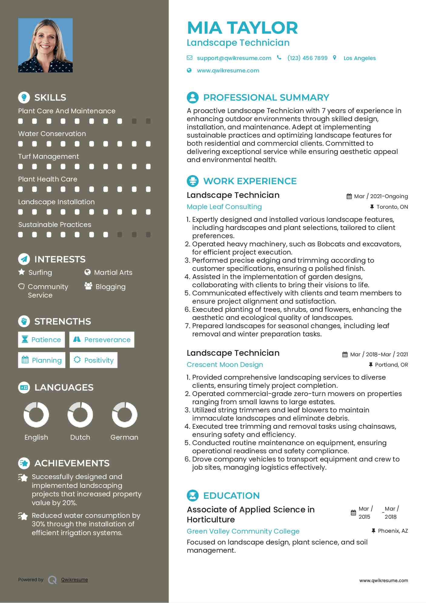Landscape Technician Resume Model