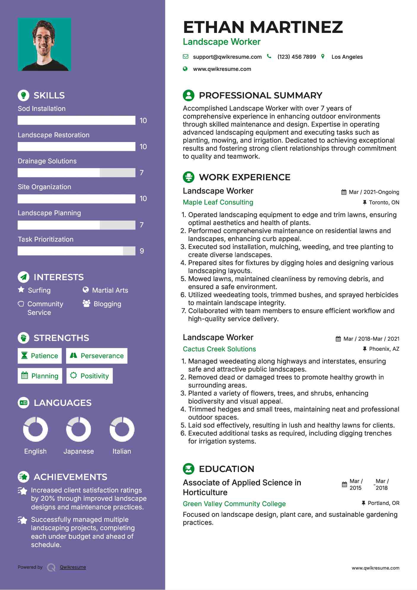 Landscape Worker Resume Example