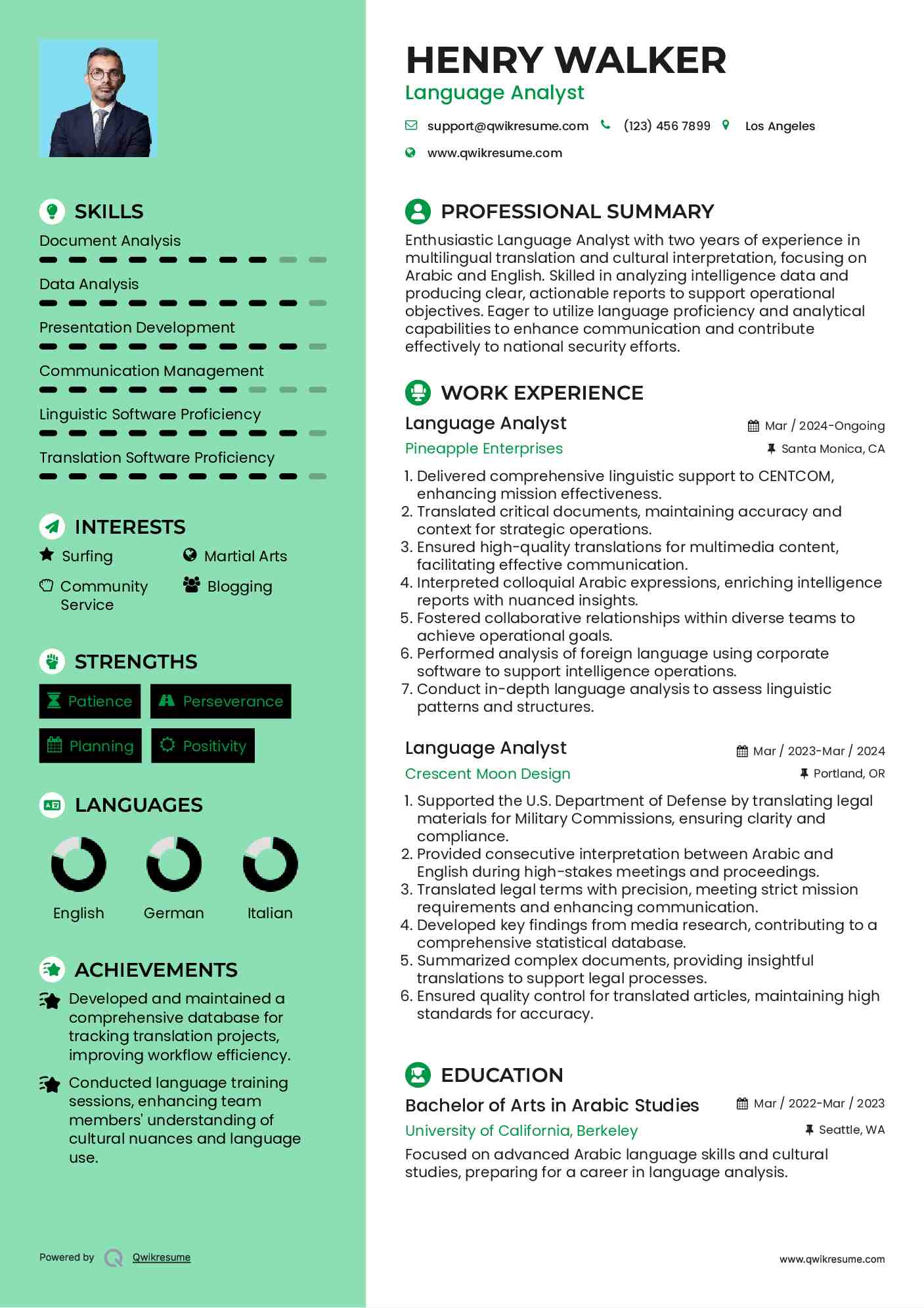 Language Analyst Resume Format