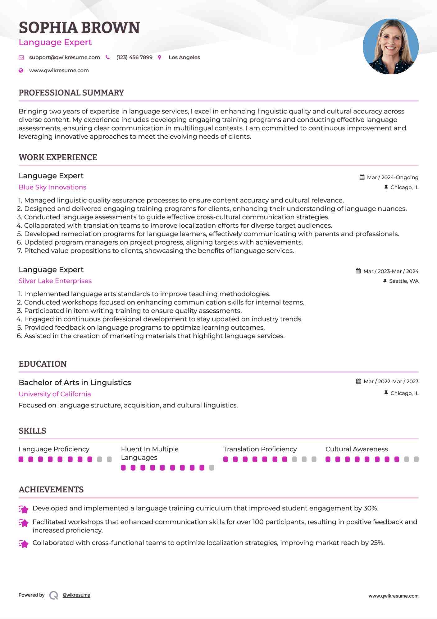 Language Expert Resume Model