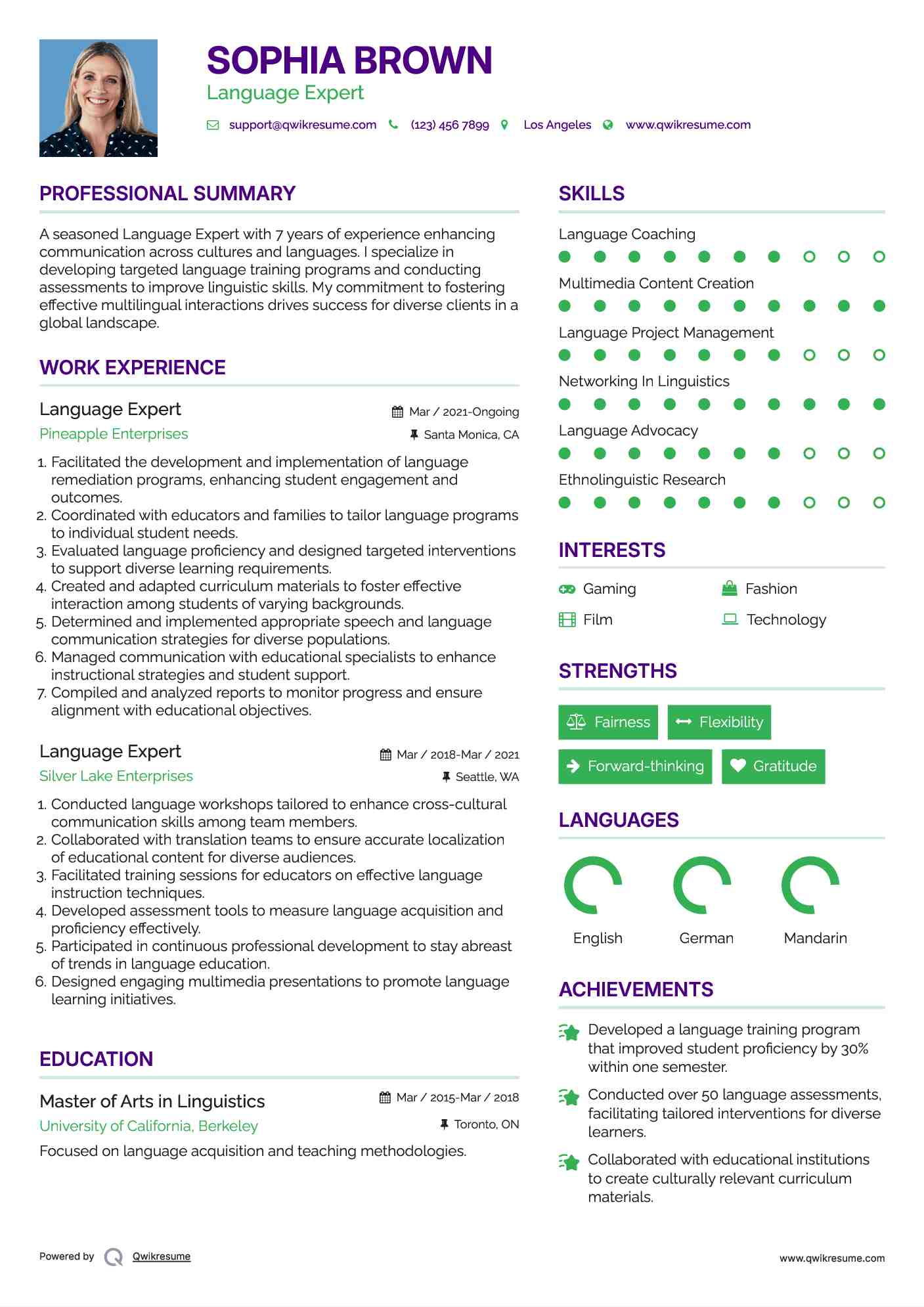 Language Expert Resume Format