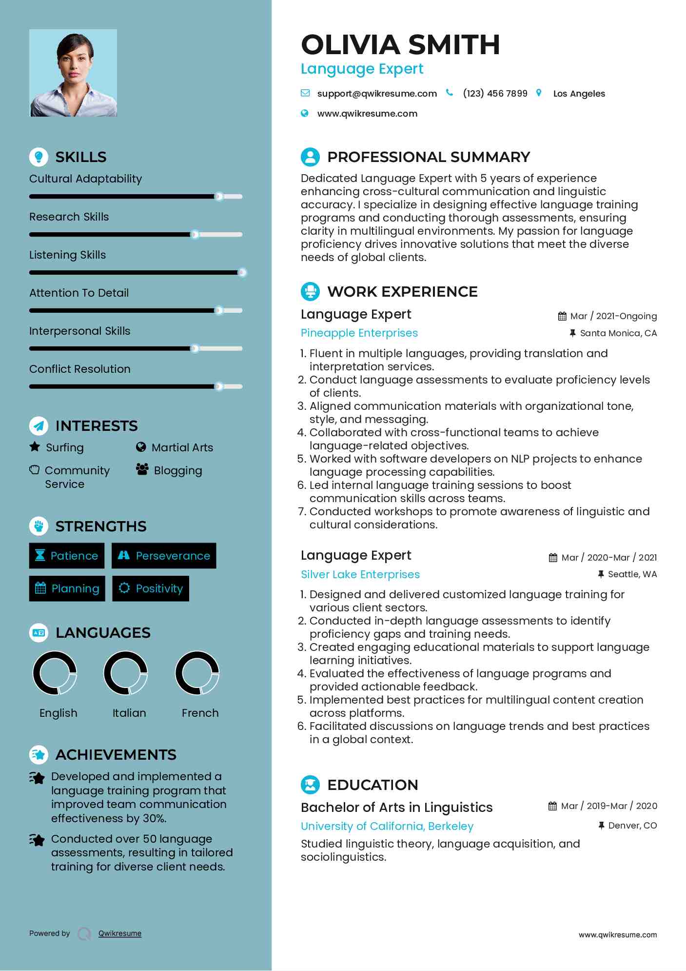 Language Expert Resume Sample