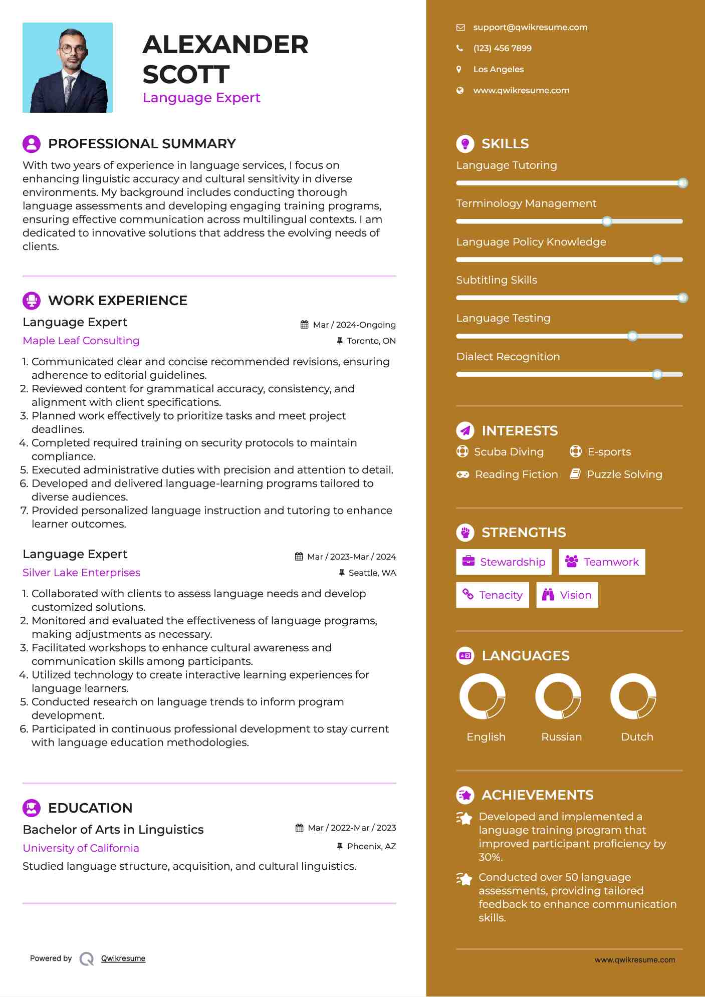 Language Expert Resume Template