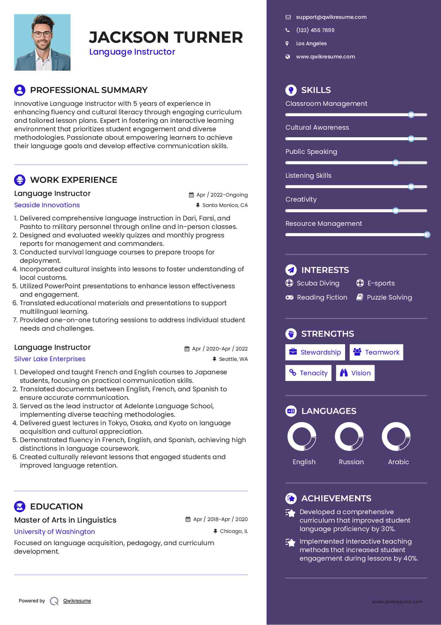 Language Instructor Resume Format