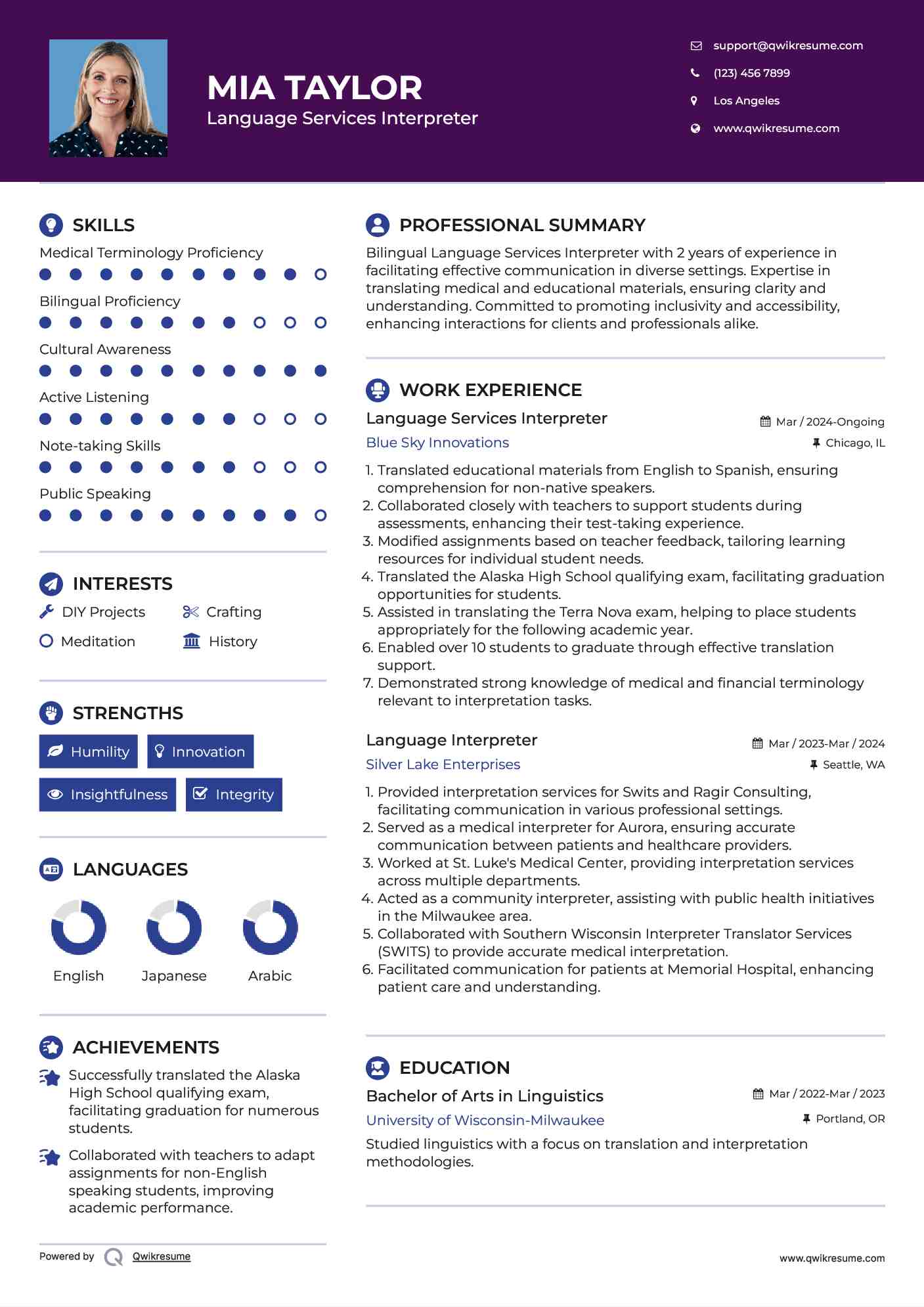 Language Services Interpreter Resume Template
