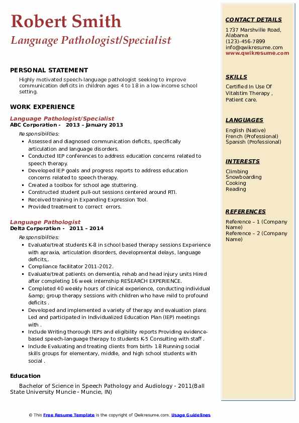 Language Pathologist Resume Samples - Language Pathologist 1586666395 Pdf 
