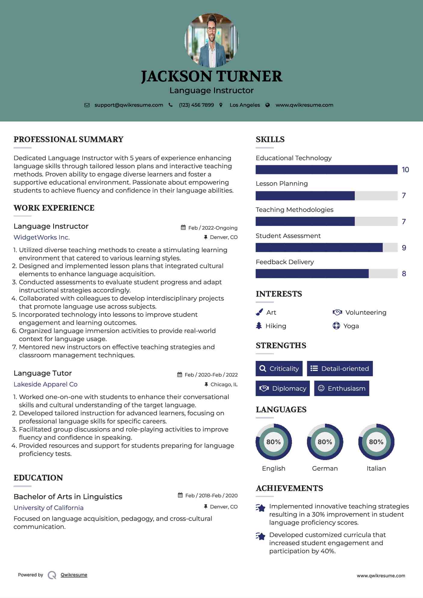 Language Instructor Resume Template