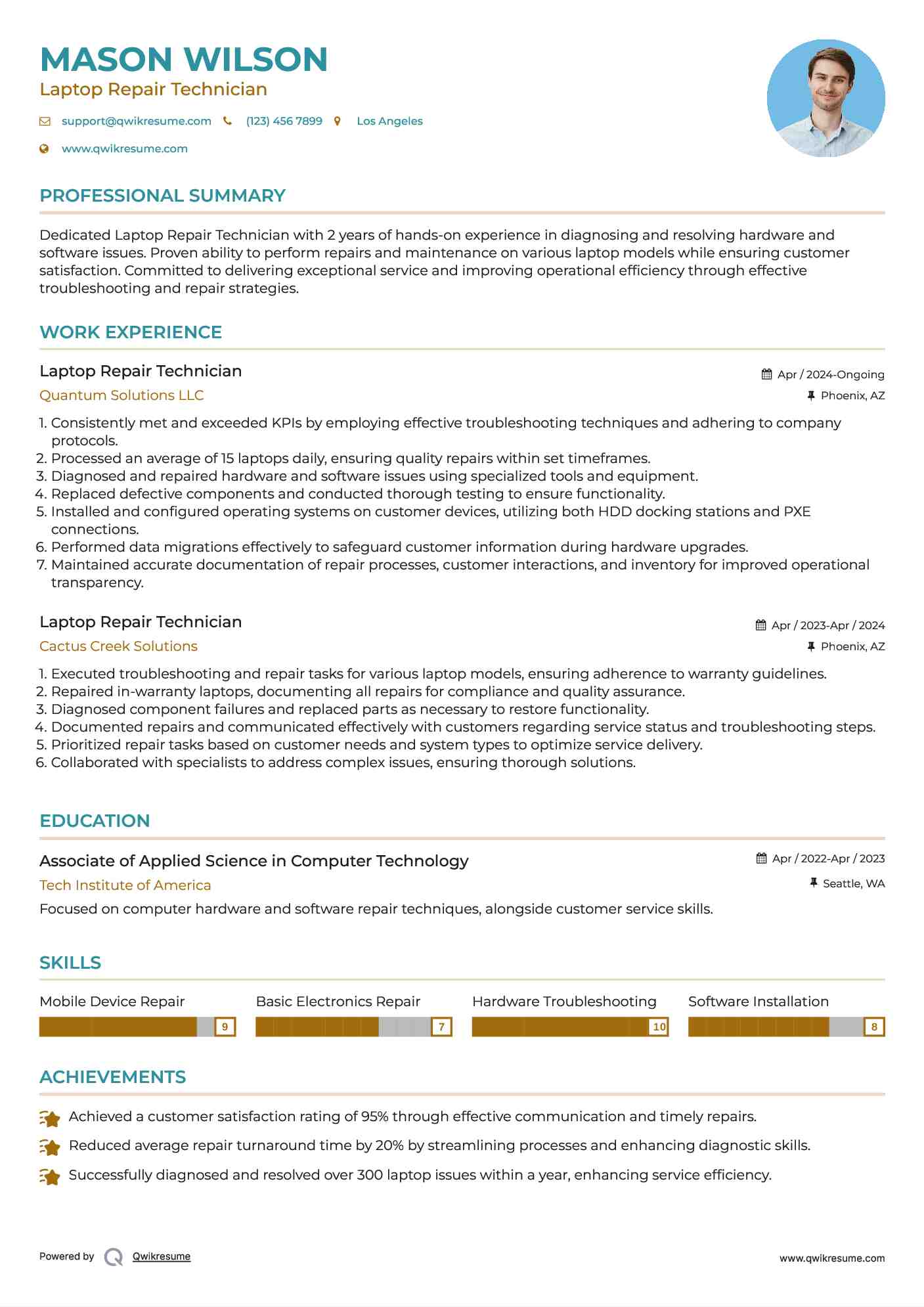Laptop Repair Technician Resume Sample
