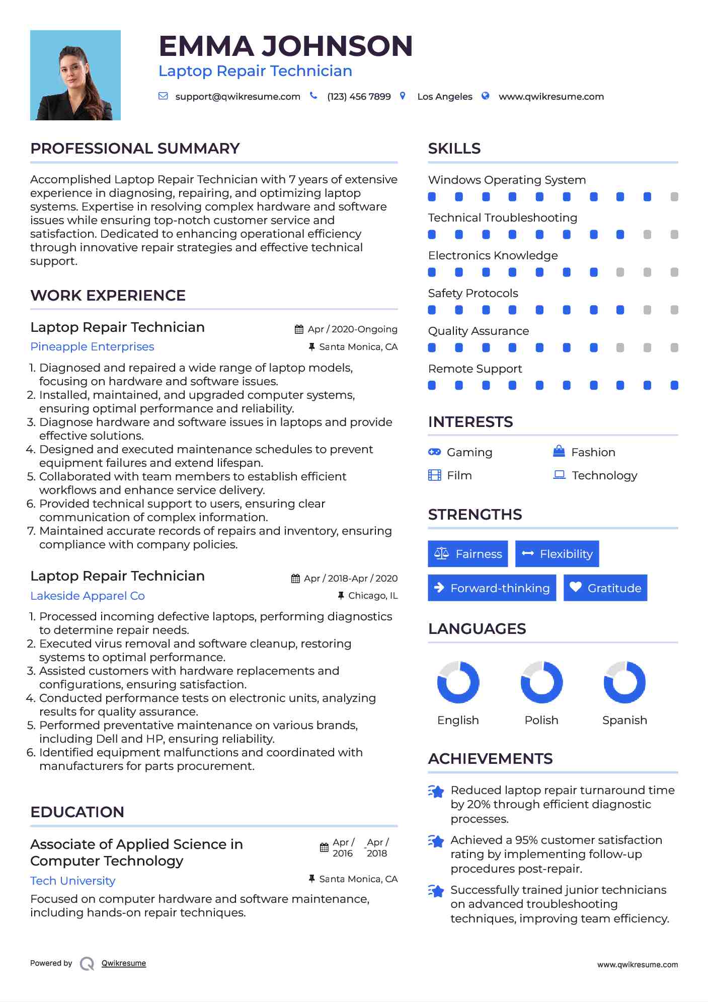 Laptop Repair Technician Resume Example