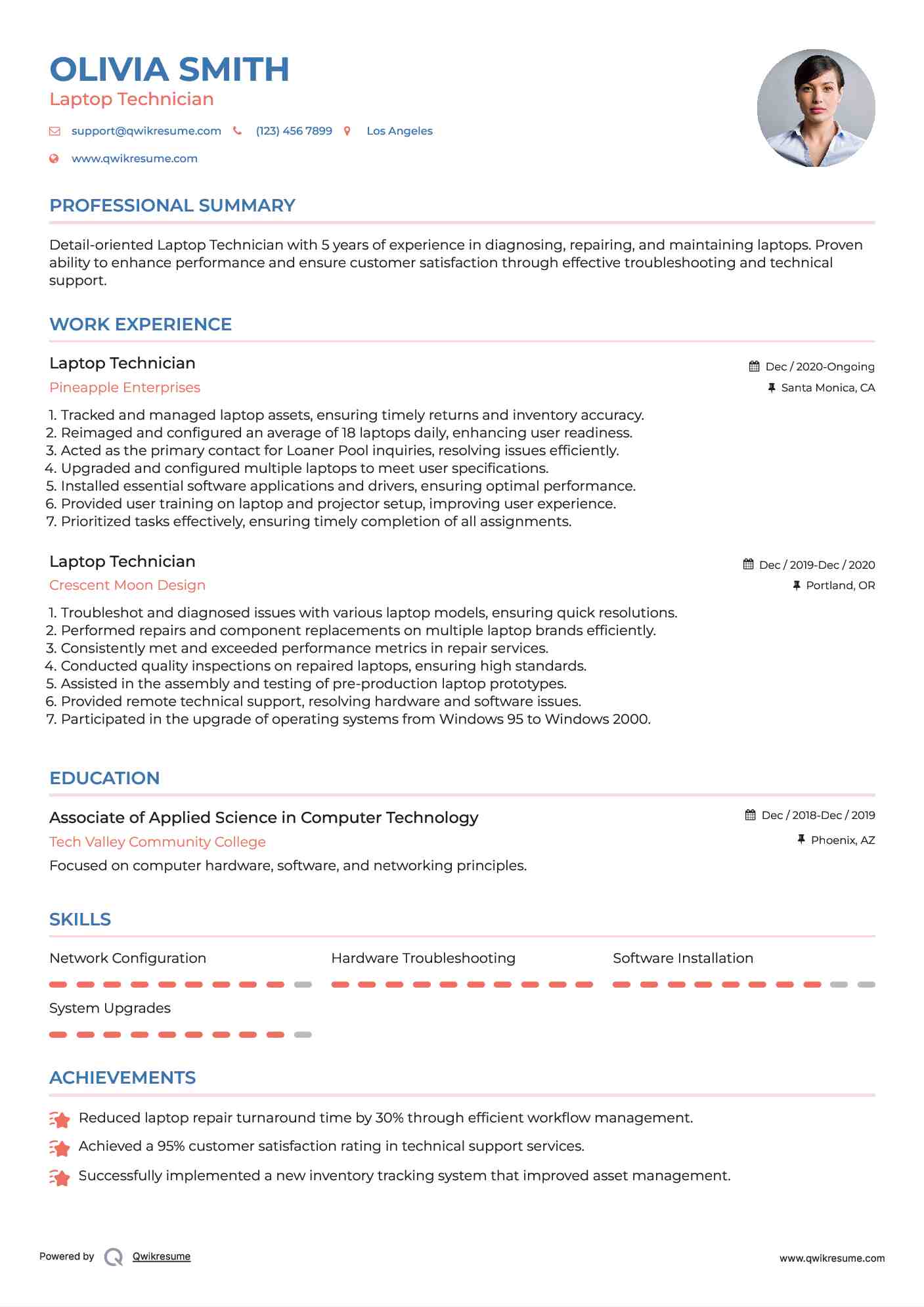 Laptop Technician Resume Sample
