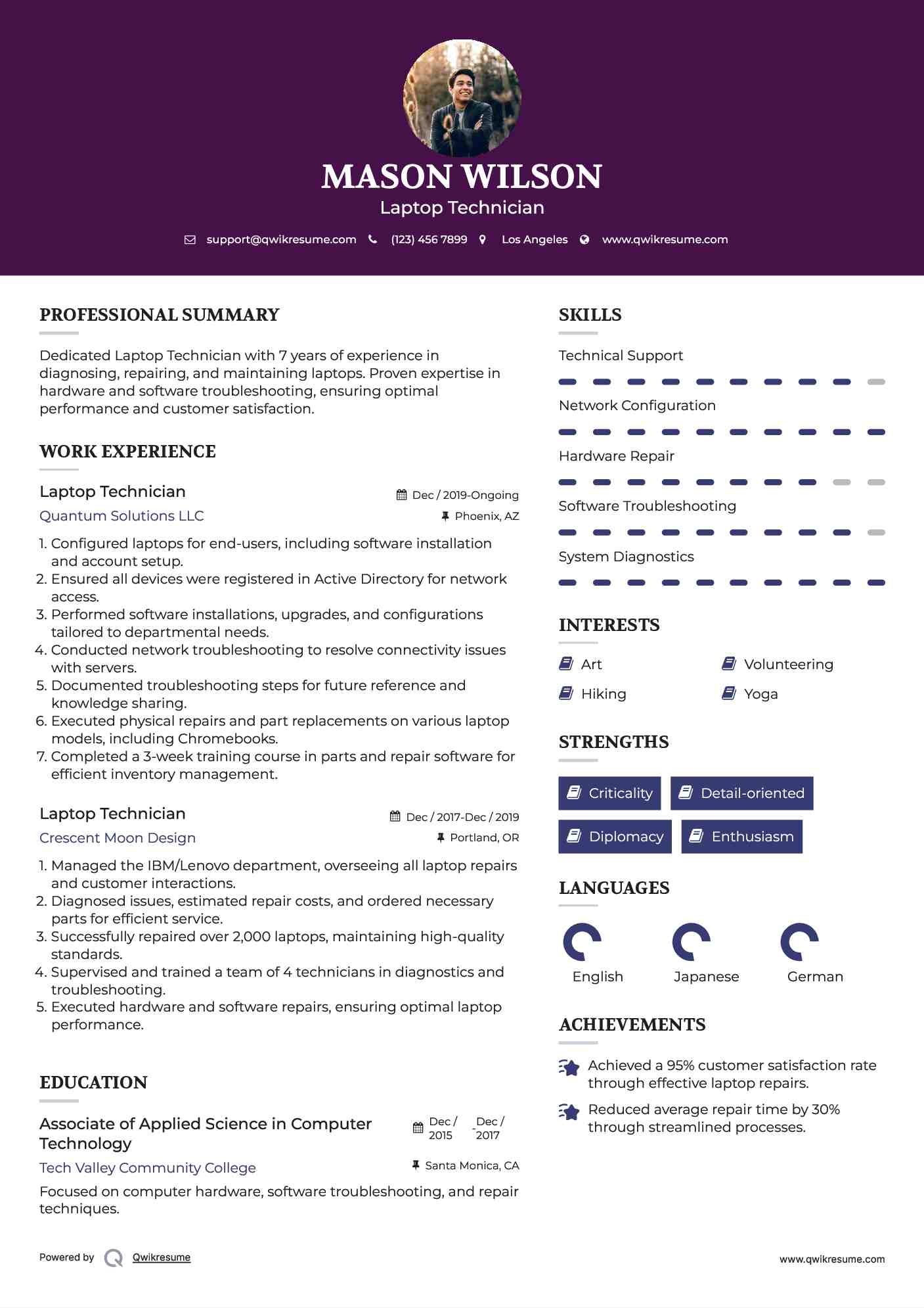 Laptop Technician Resume Format