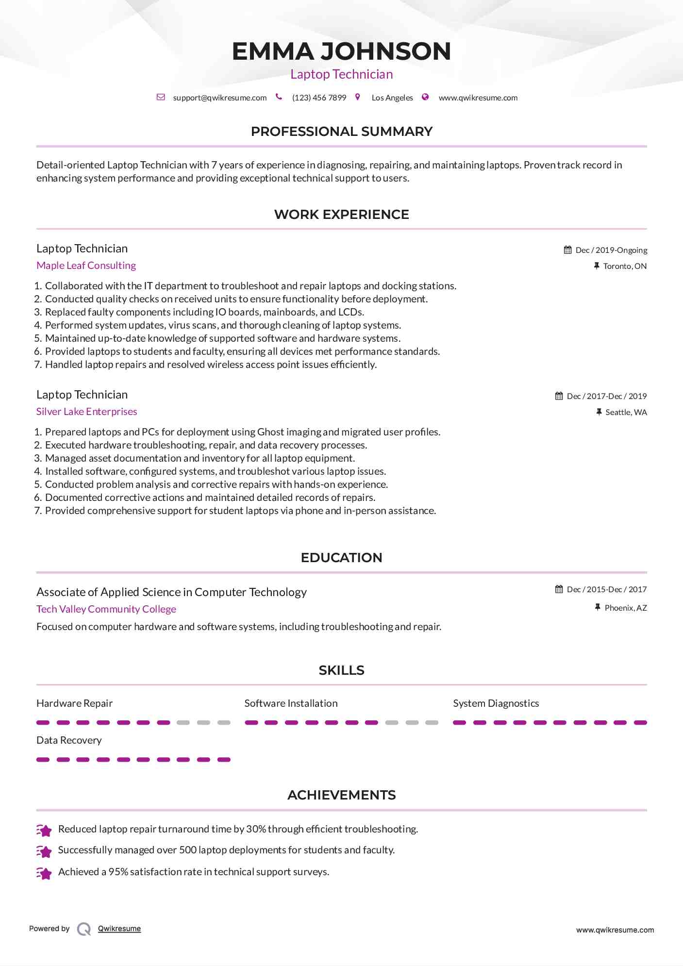 Laptop Technician Resume Template
