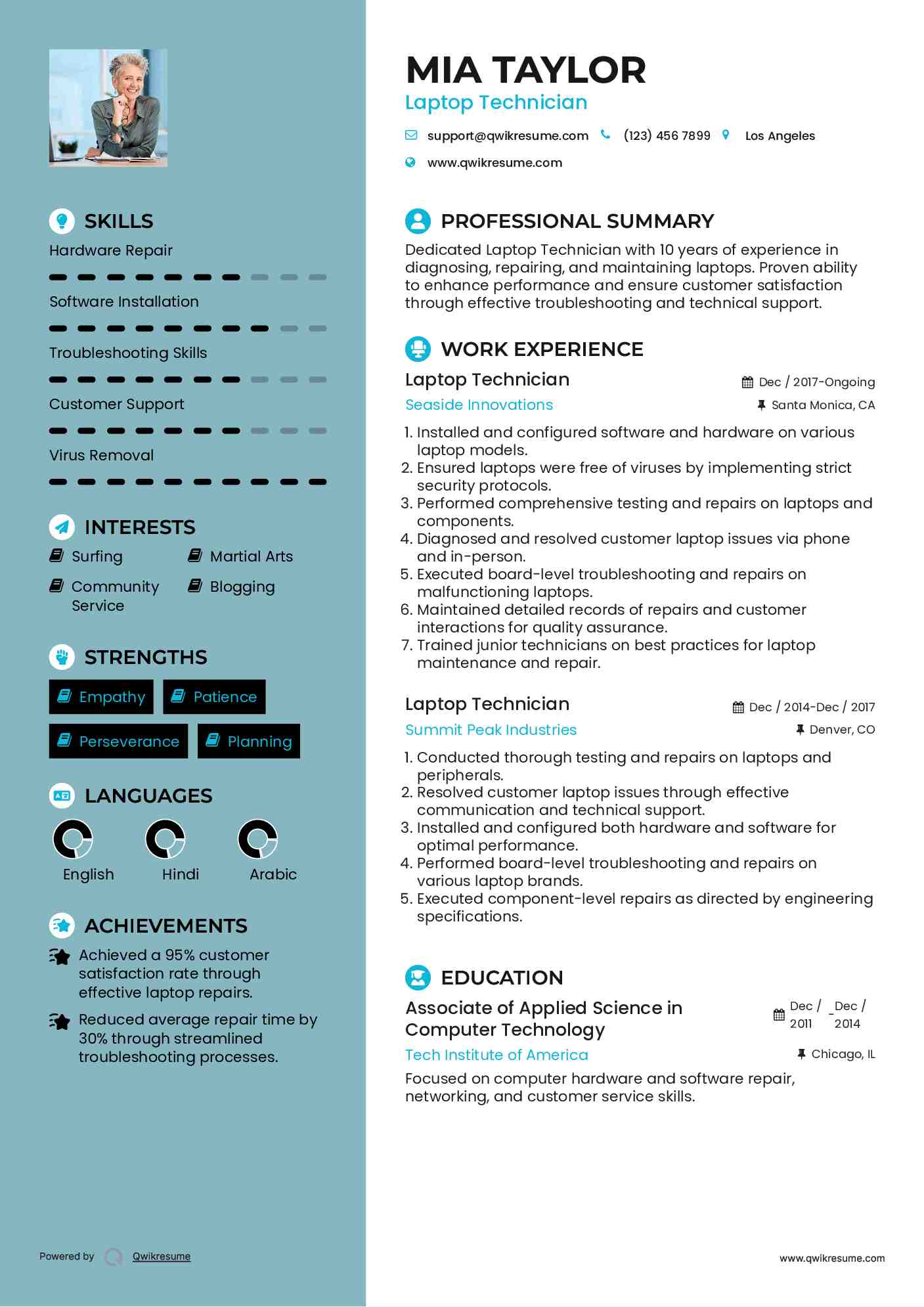 Laptop Technician Resume Format